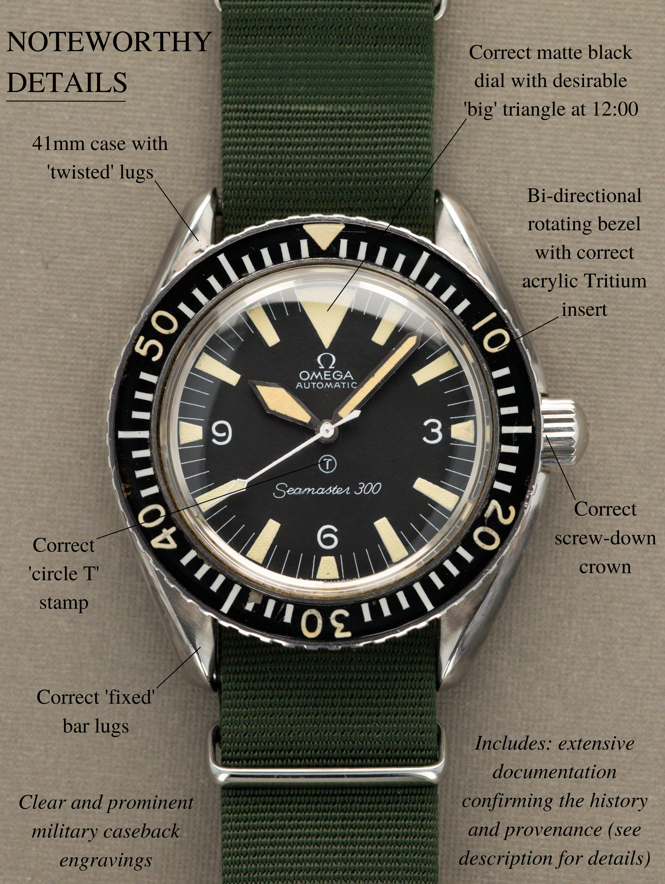 Omega Seamaster 300 Ref. 165.024 - 'Big Triangle' Dial Military Issued w/ Extensive Documentation