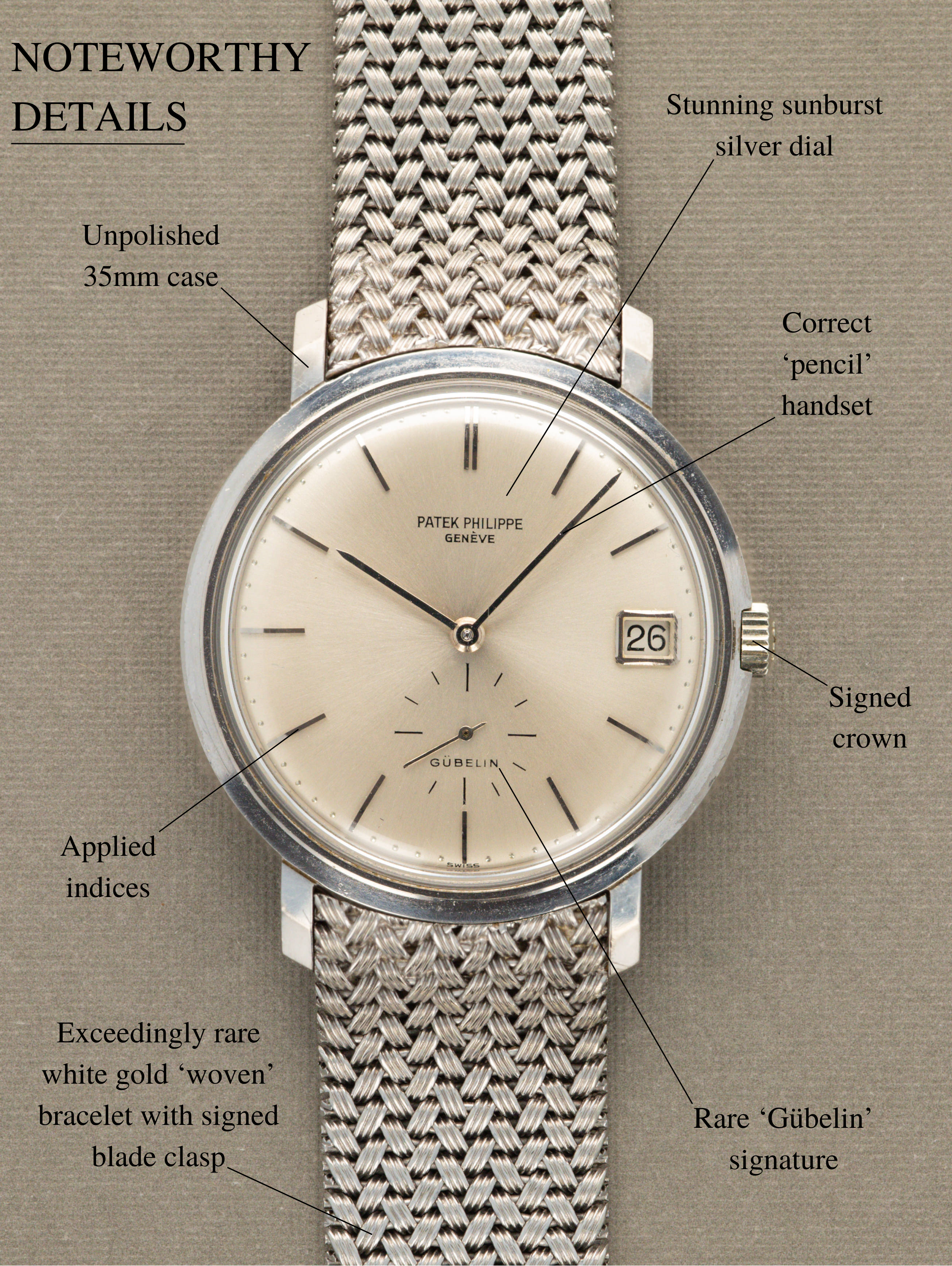Patek Philippe Calatrava Ref. 3445 -White Gold w/ 'Gübelin' Dial Unpolished