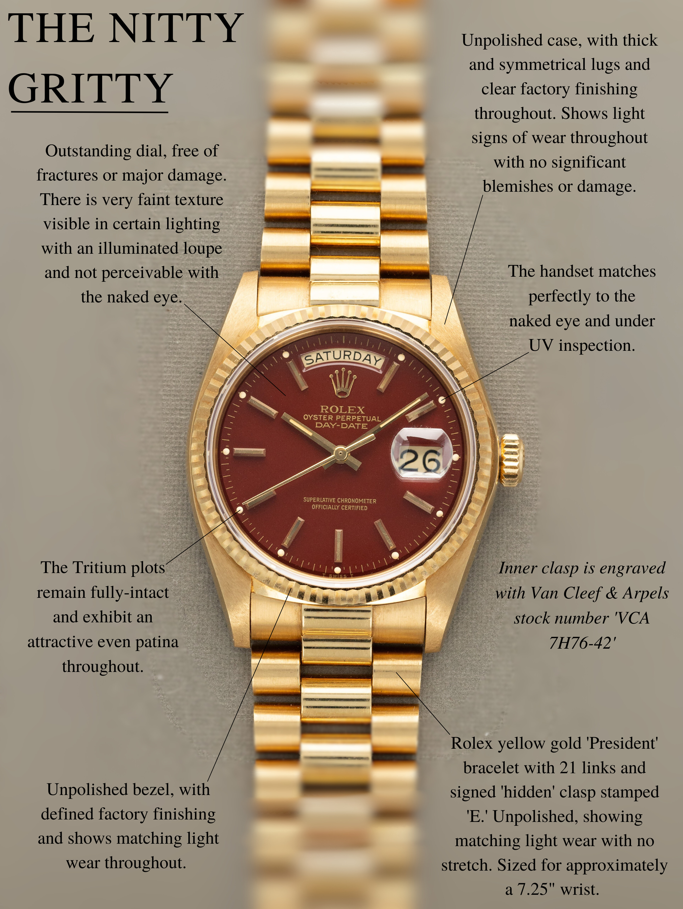 Rolex Day-Date Ref. 18038 - Oxblood 'Stella' Dial Retailed by Van Cleef & Arpels Unpolished