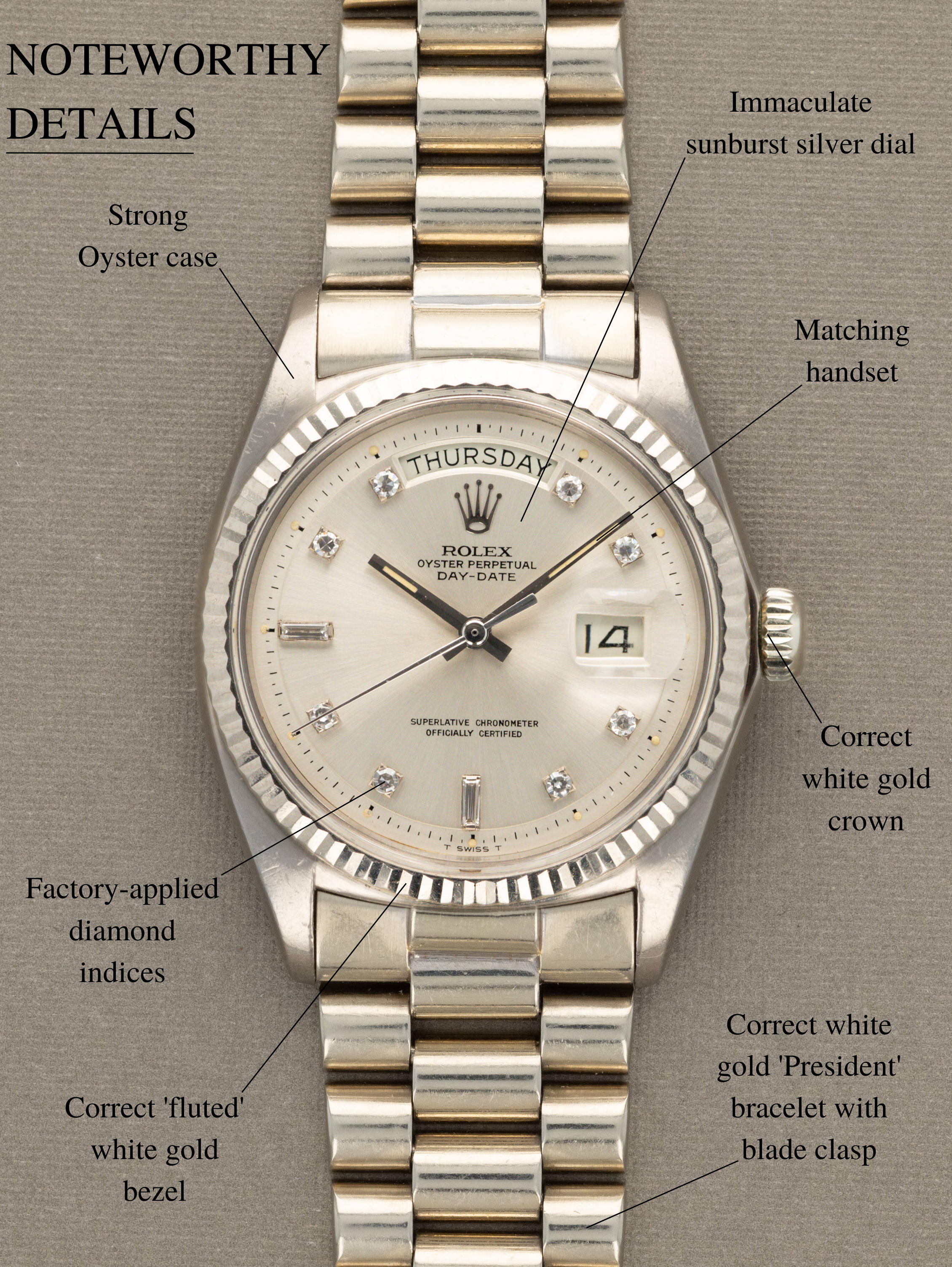 Rolex Day-Date Ref. 1803/9 - Sunburst Silver Diamond Dial