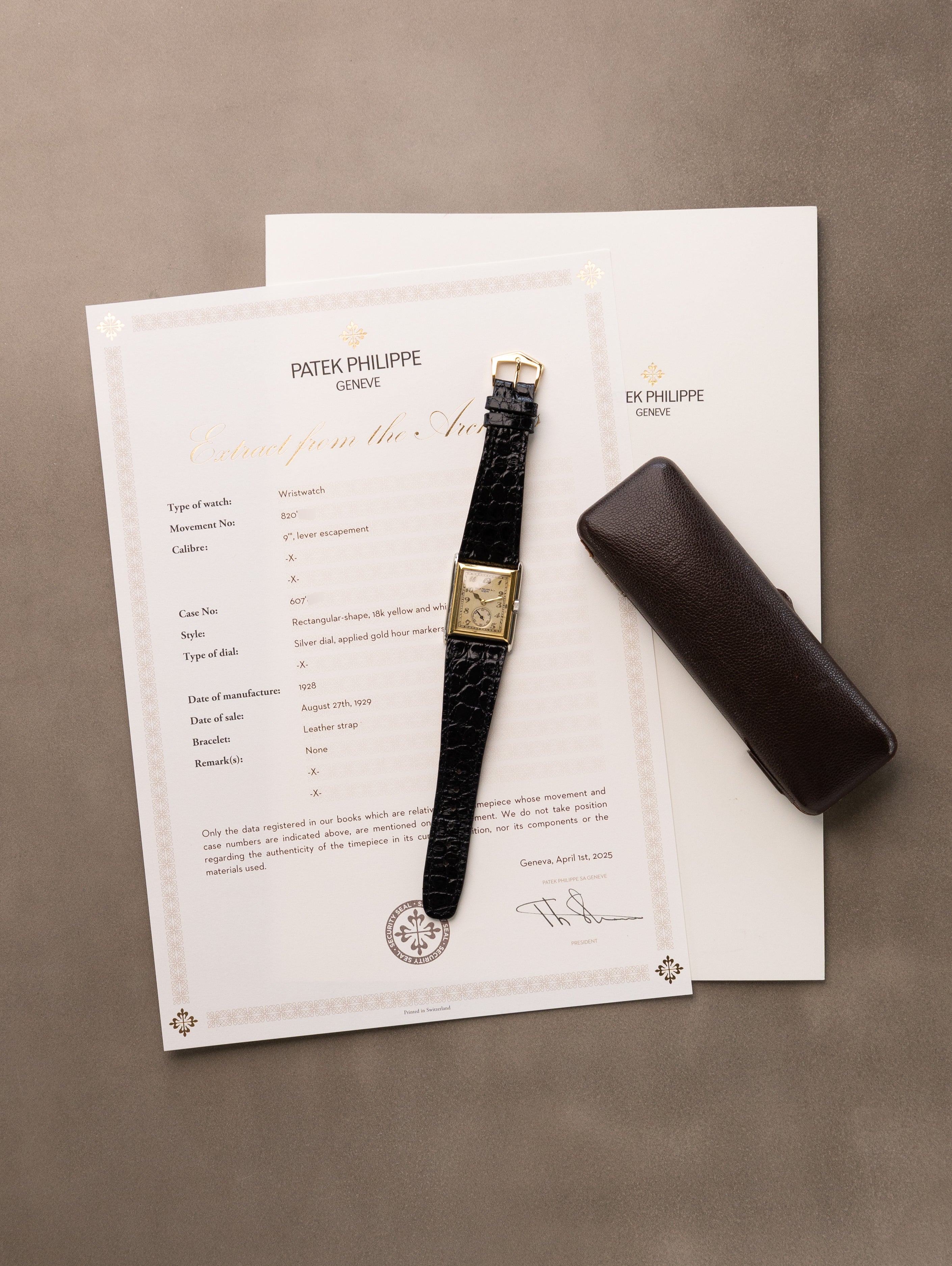 Patek Philippe Two-Tone Yellow & White Gold Rectangular Dress Watch - 'Breguet' Dial w/ Box & Extract