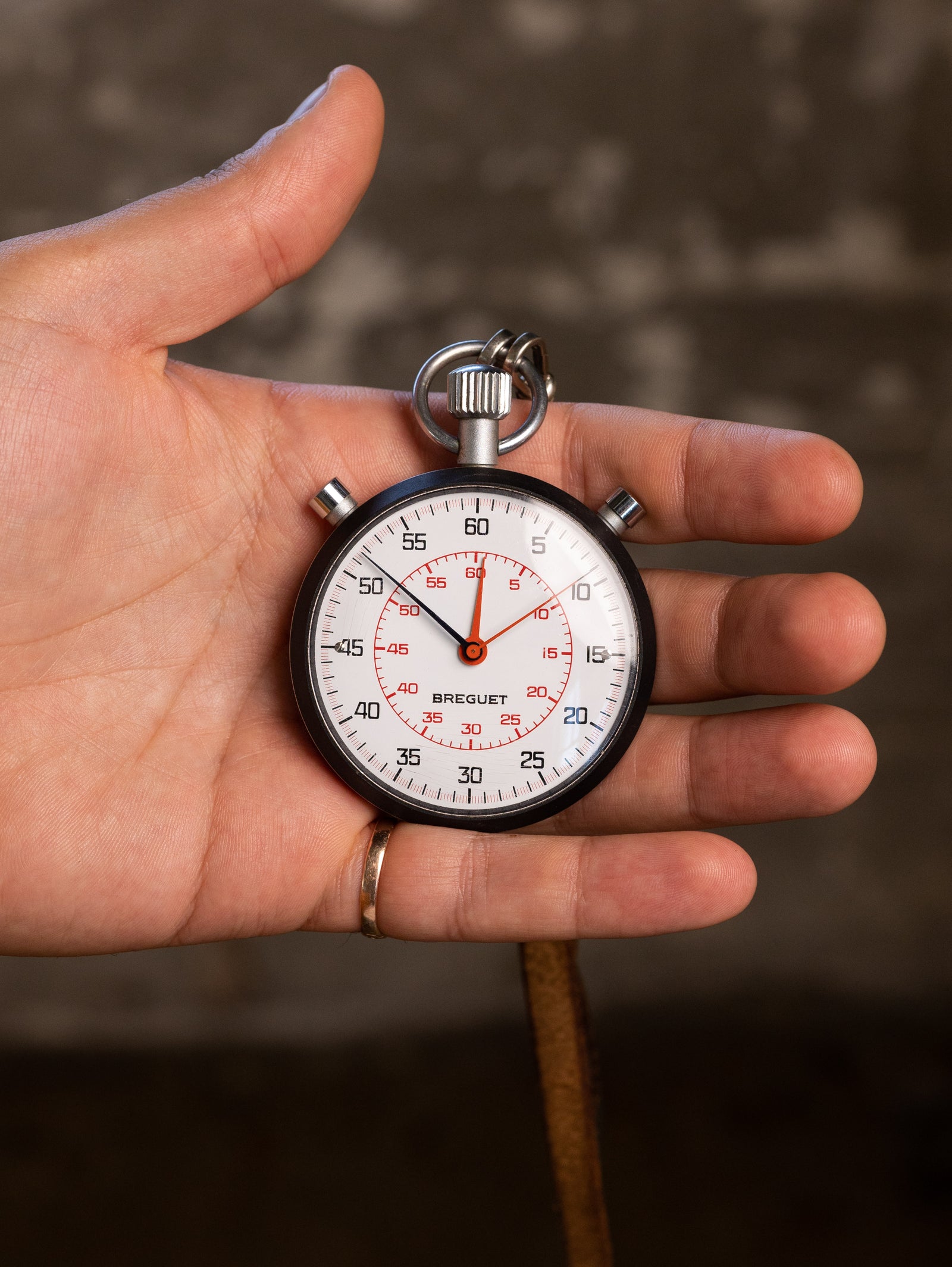 Breguet Split-Seconds Stopwatch c. 1970 w/ Period Leather Lanyard