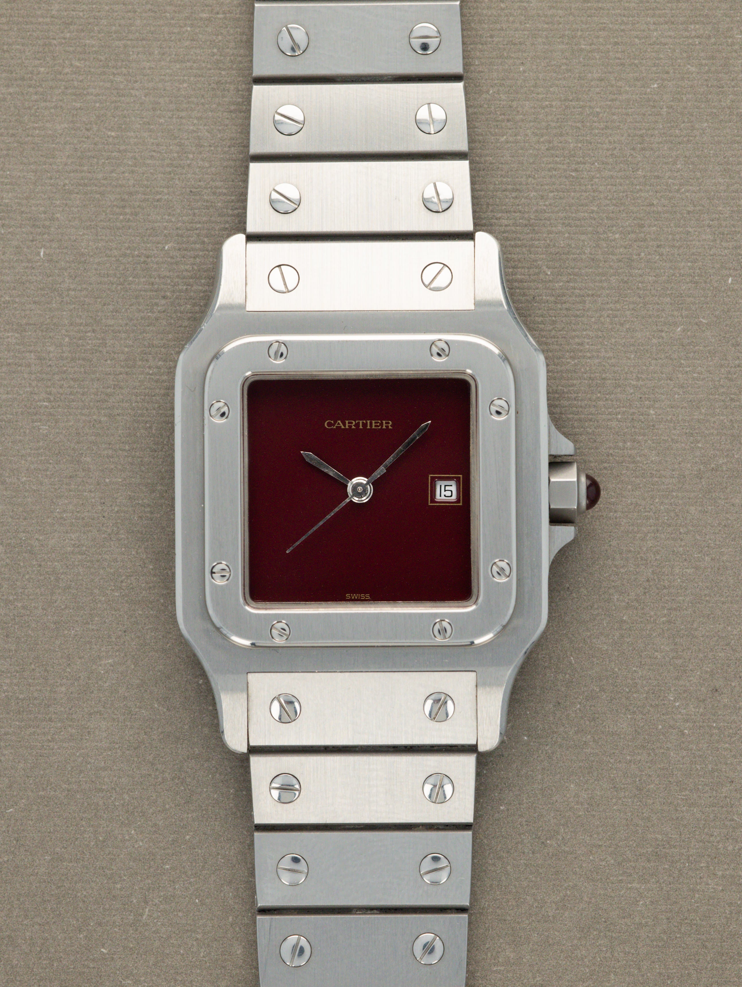 Cartier Santos Carrée Ref. 2960 - Burgundy Dial W/ Card & Booklet
