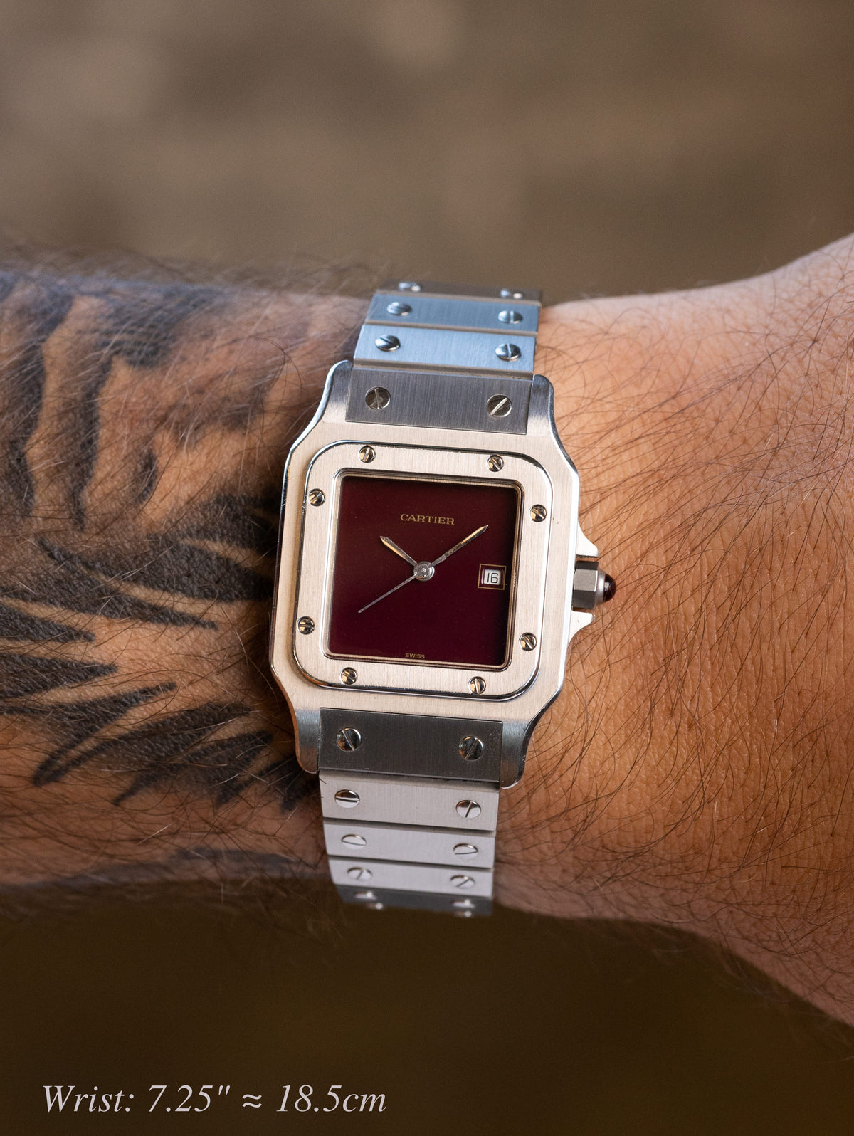 Cartier Santos Carrée Ref. 2960 - Burgundy Dial W/ Card & Booklet