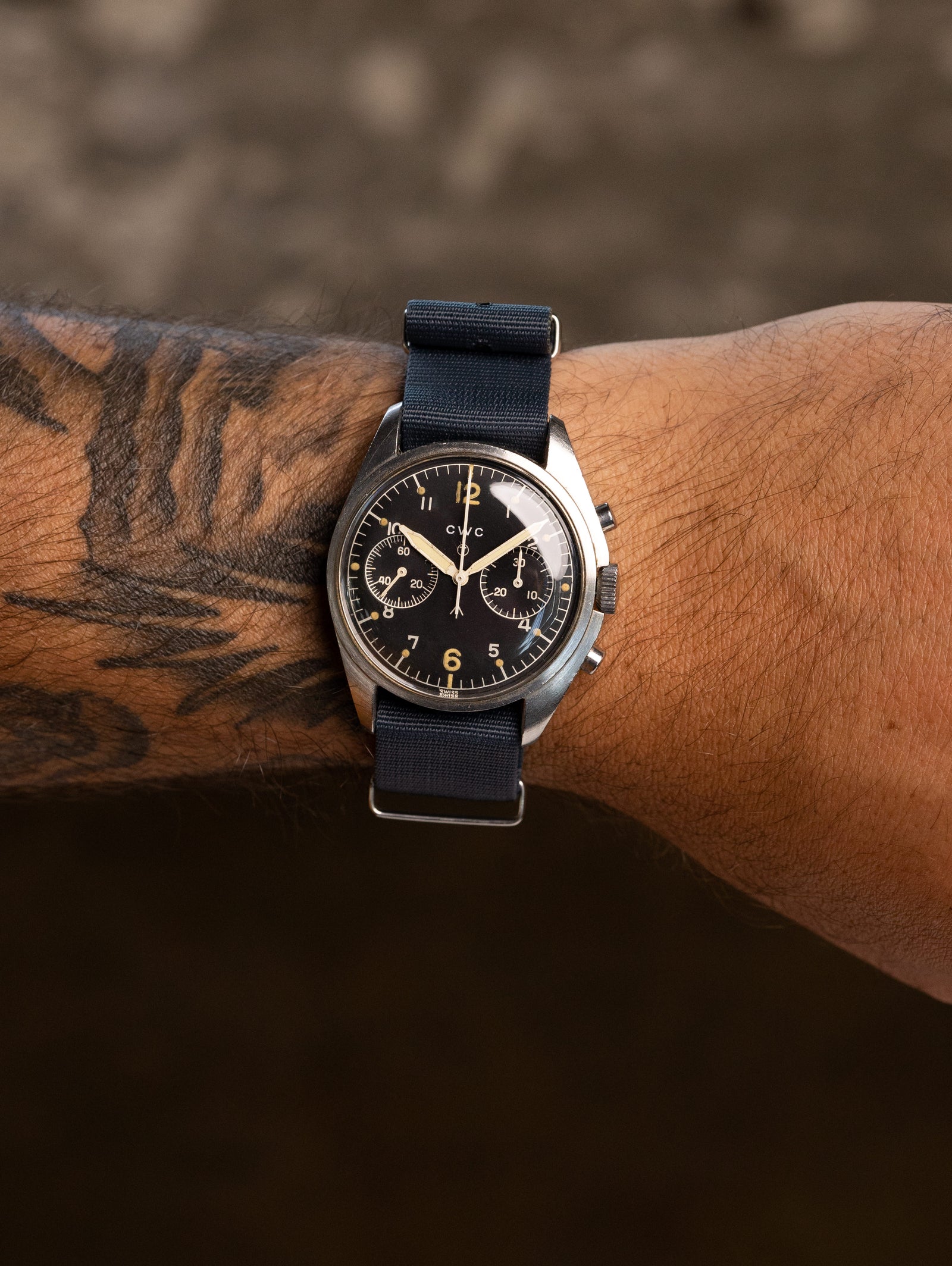 CWC 'RAF' Chronograph Ref. 0552/924-3306 - Matte Black 'Gilt' Dial Unpolished