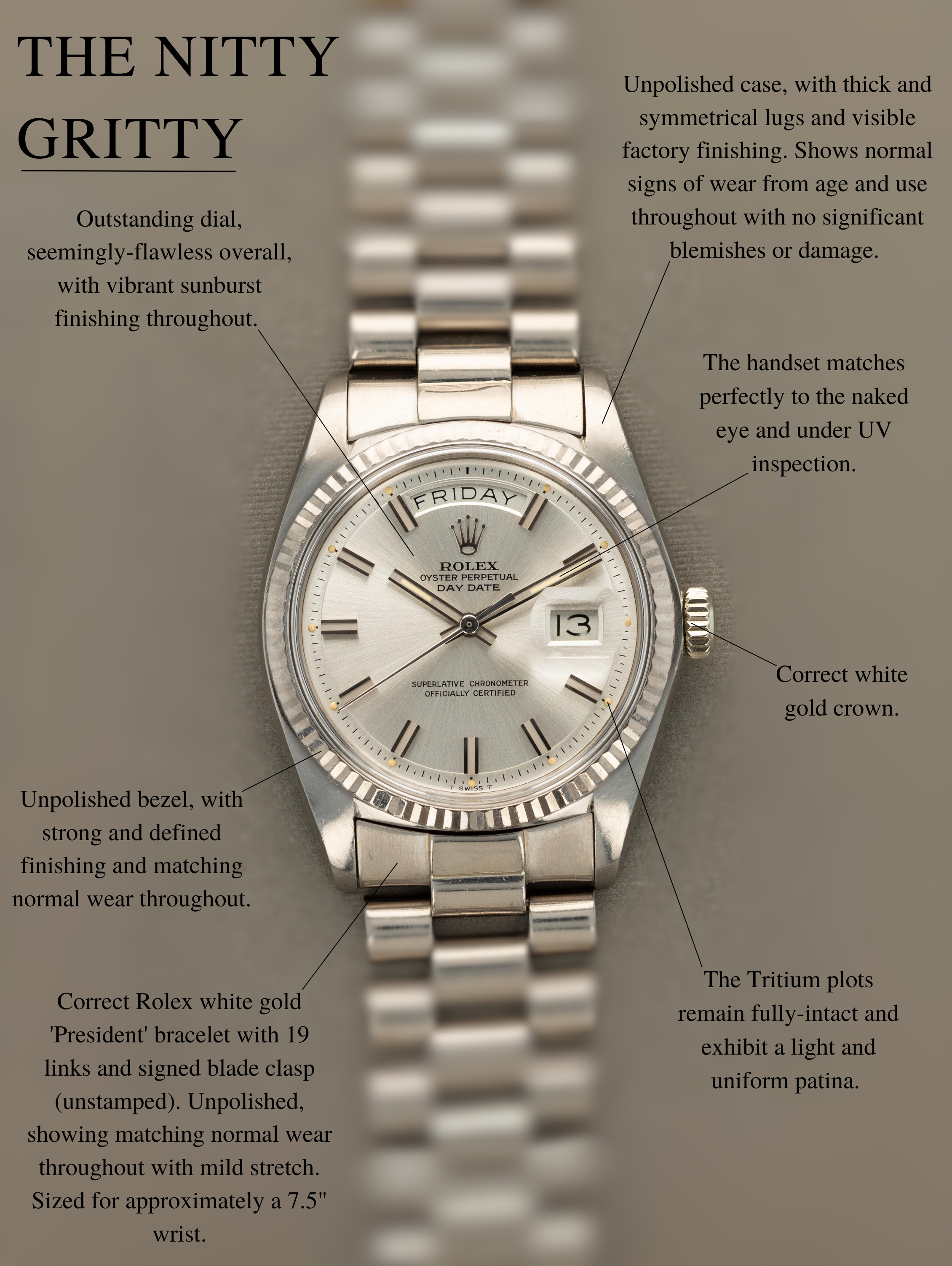 Rolex Day-Date Ref. 1803/9 - Sunburst Silver 'Wideboy' Dial Unpolished
