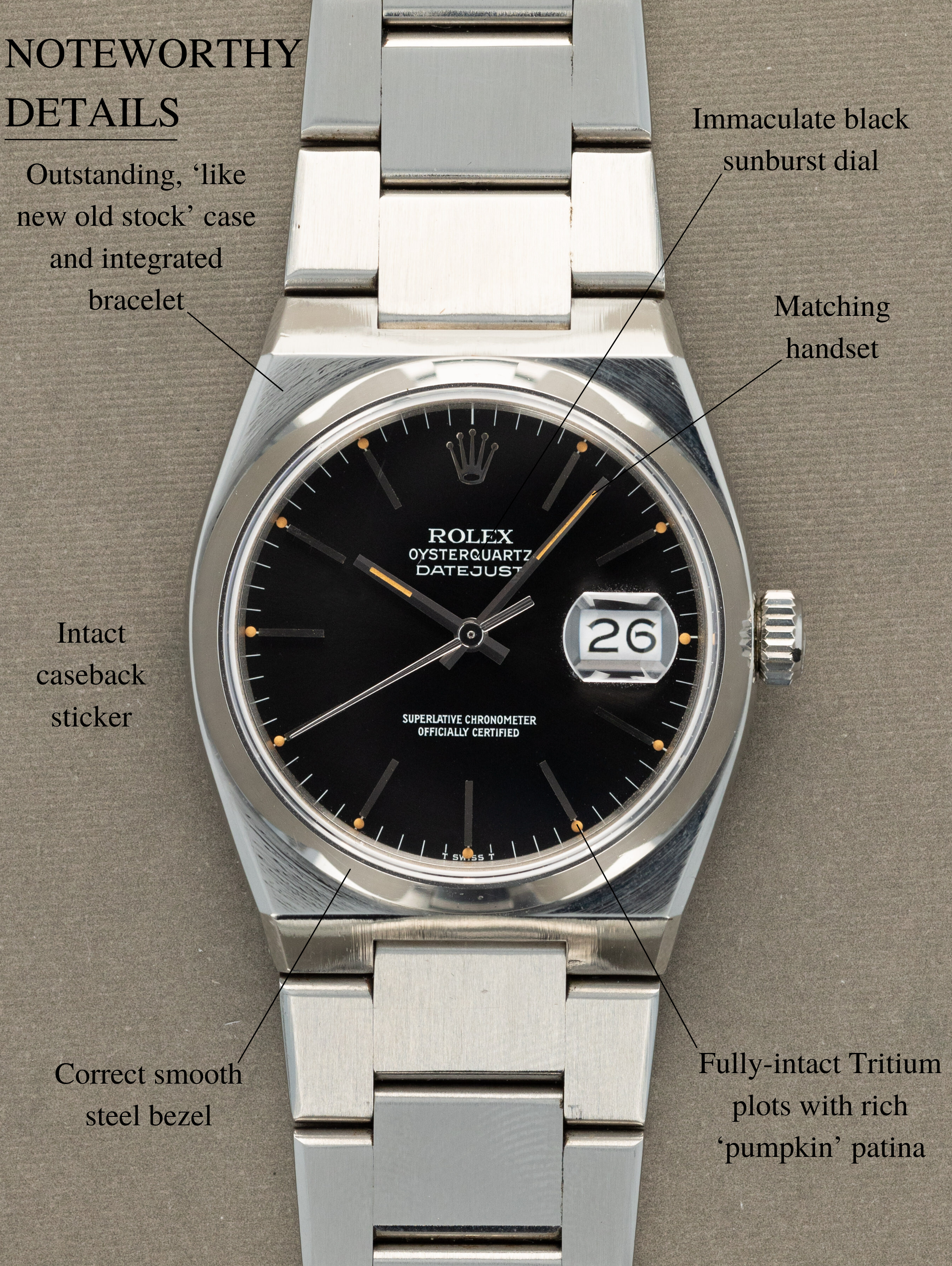 Rolex Oysterquartz Datejust Ref. 17000 - Sunburst Grey 'Pumpkin' Dial LNOS w/ Caseback Sticker