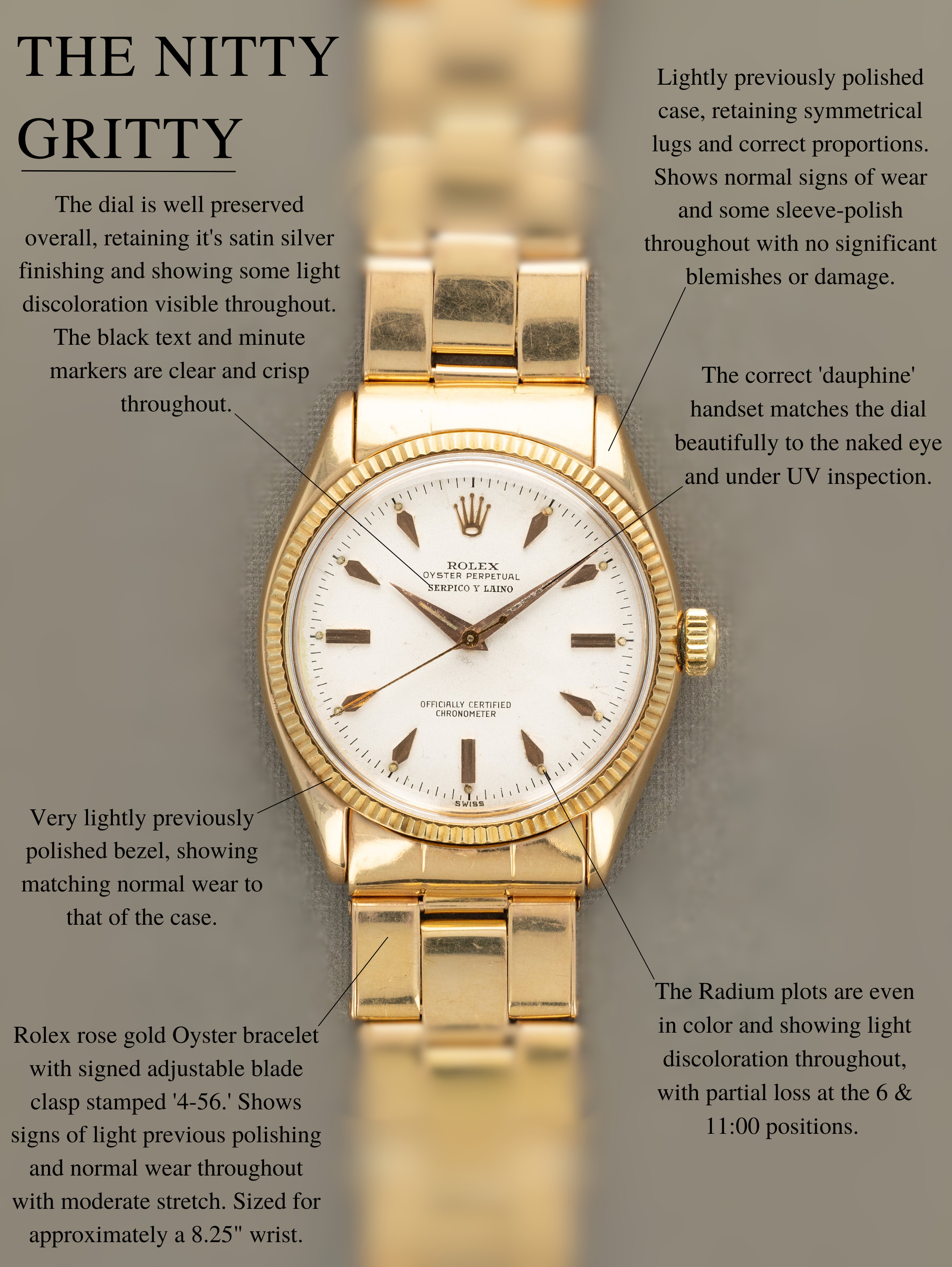 Rolex Oyster Perpetual Ref. 6567 Rose Gold - Satin Silver 'Serpico Y Laino' Dial