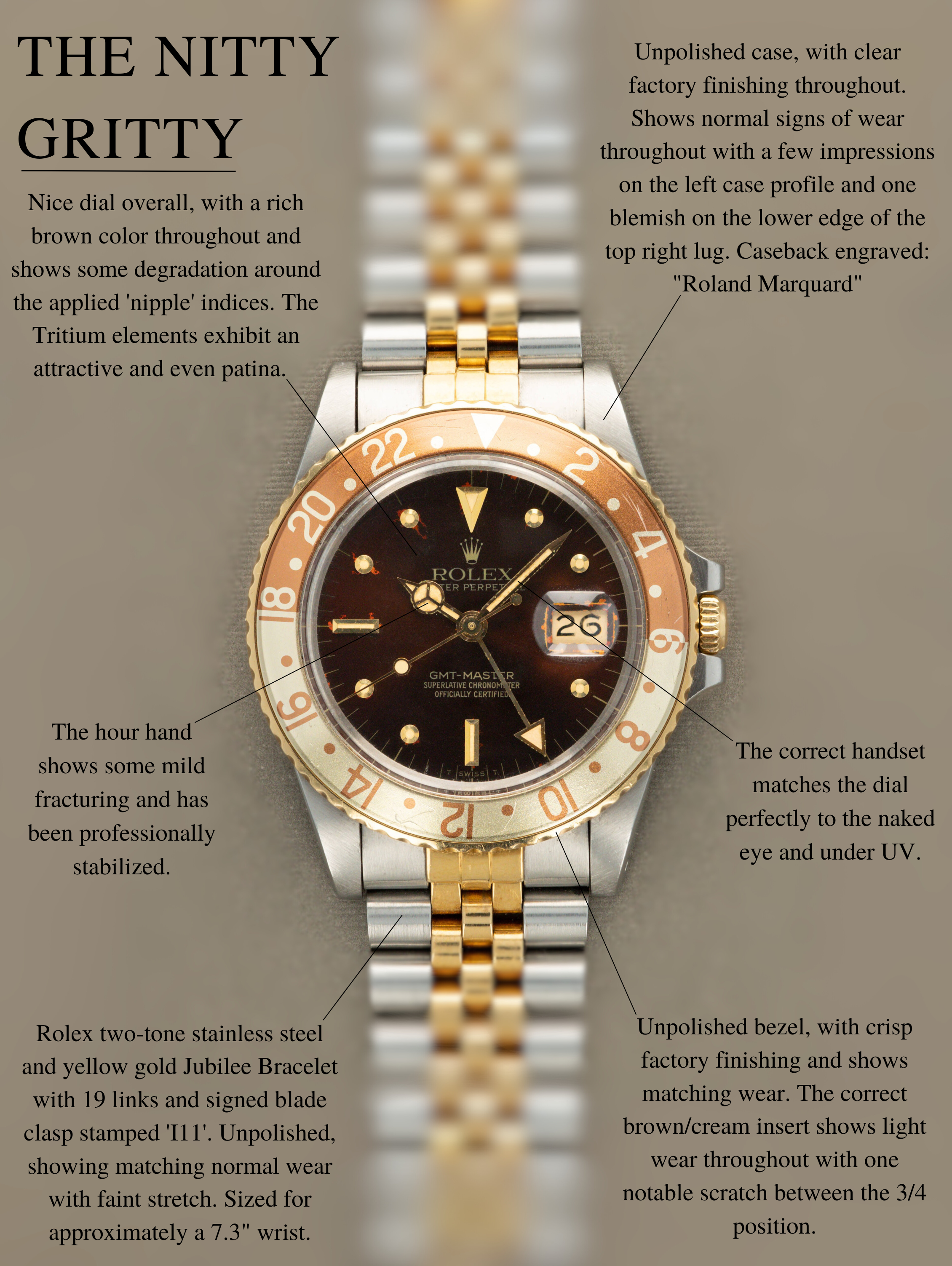Rolex GMT-Master Ref. 16753 - Sunburst Brown 'Nipple' Dial Unpolished