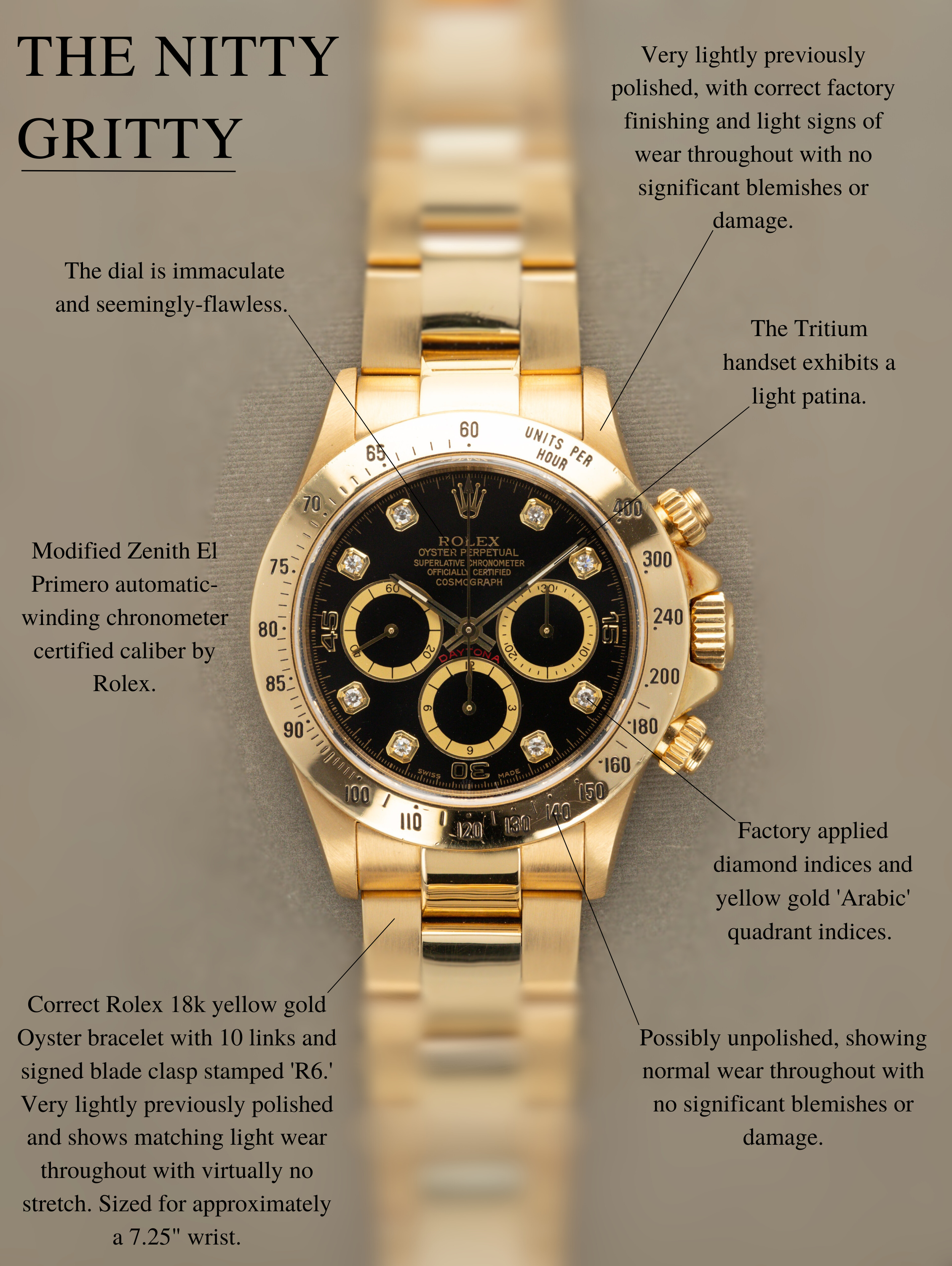 Rolex Daytona Ref. 16528 'Zenith' - Black 'Inverted 6' Diamond Dial
