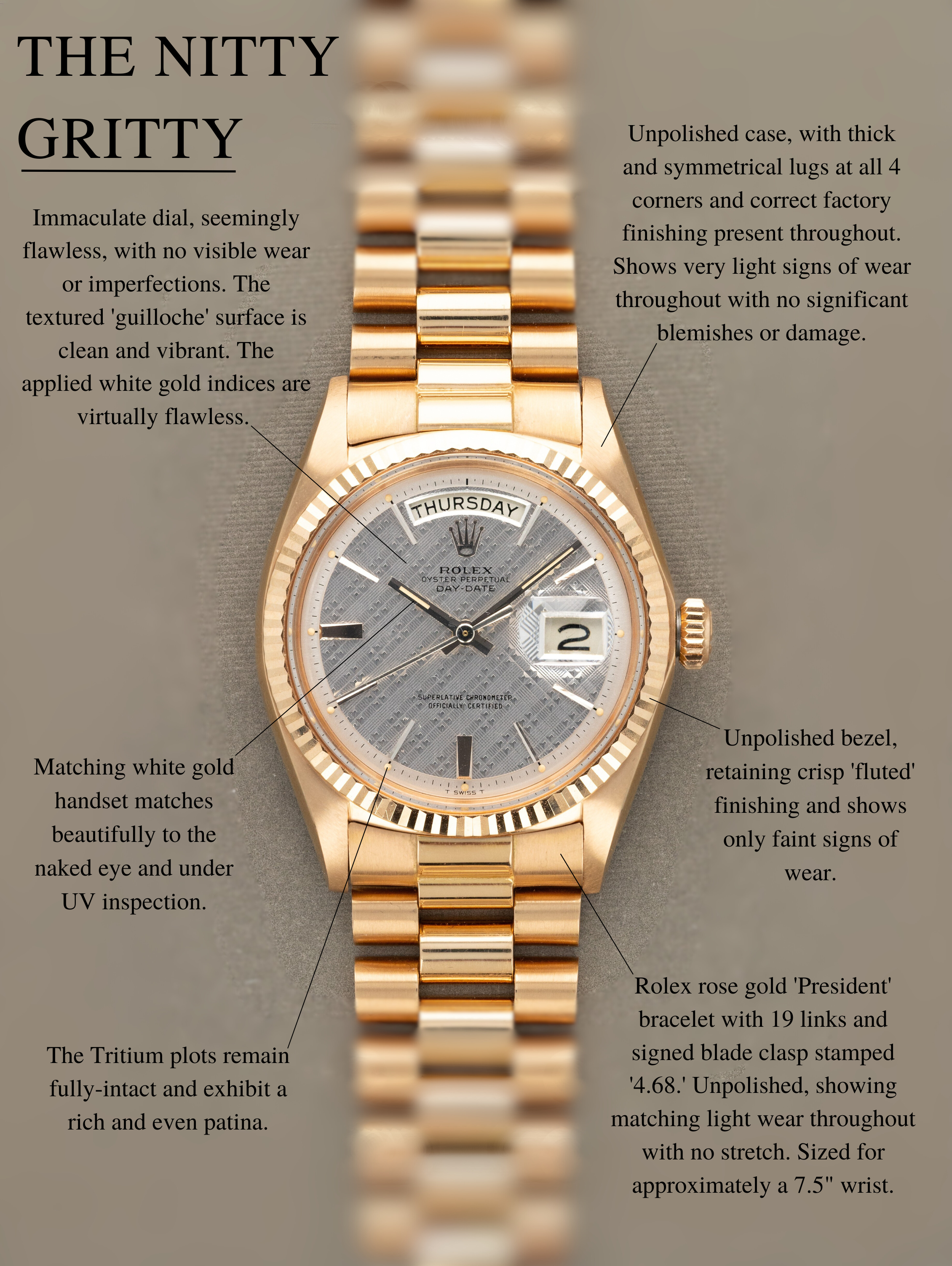 Rolex Day-Date Ref. 1803 - Rose Gold w/ Silver 'Guilloche' Dial Unpolished