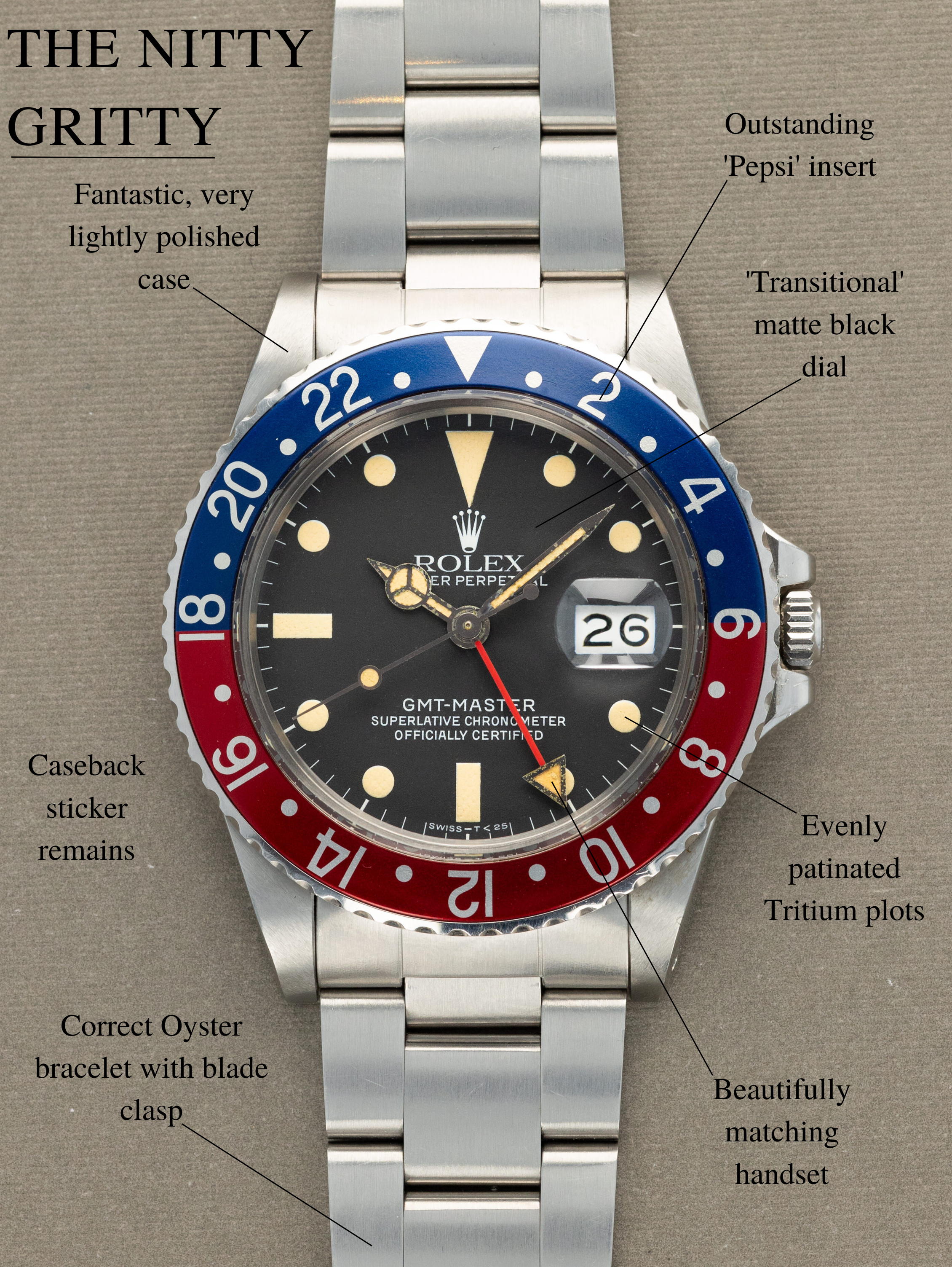 Rolex GMT-Master Ref. 16750 'Pepsi' - Transitional Matte Dial Caseback Sticker