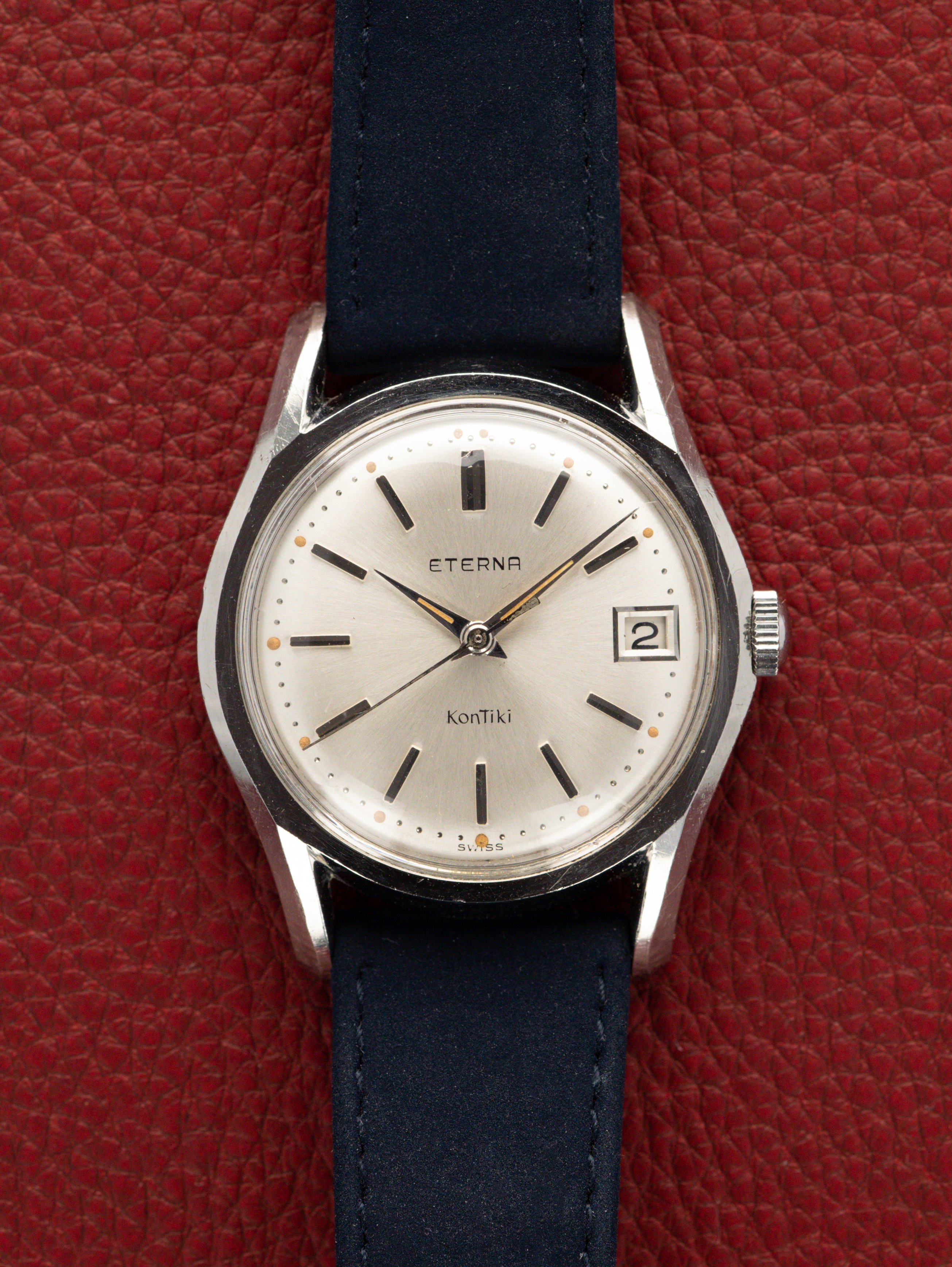 Eterna KonTiki Ref. 130T - Sunburst Silver 'Domed' Dial Unpolished W/ Box