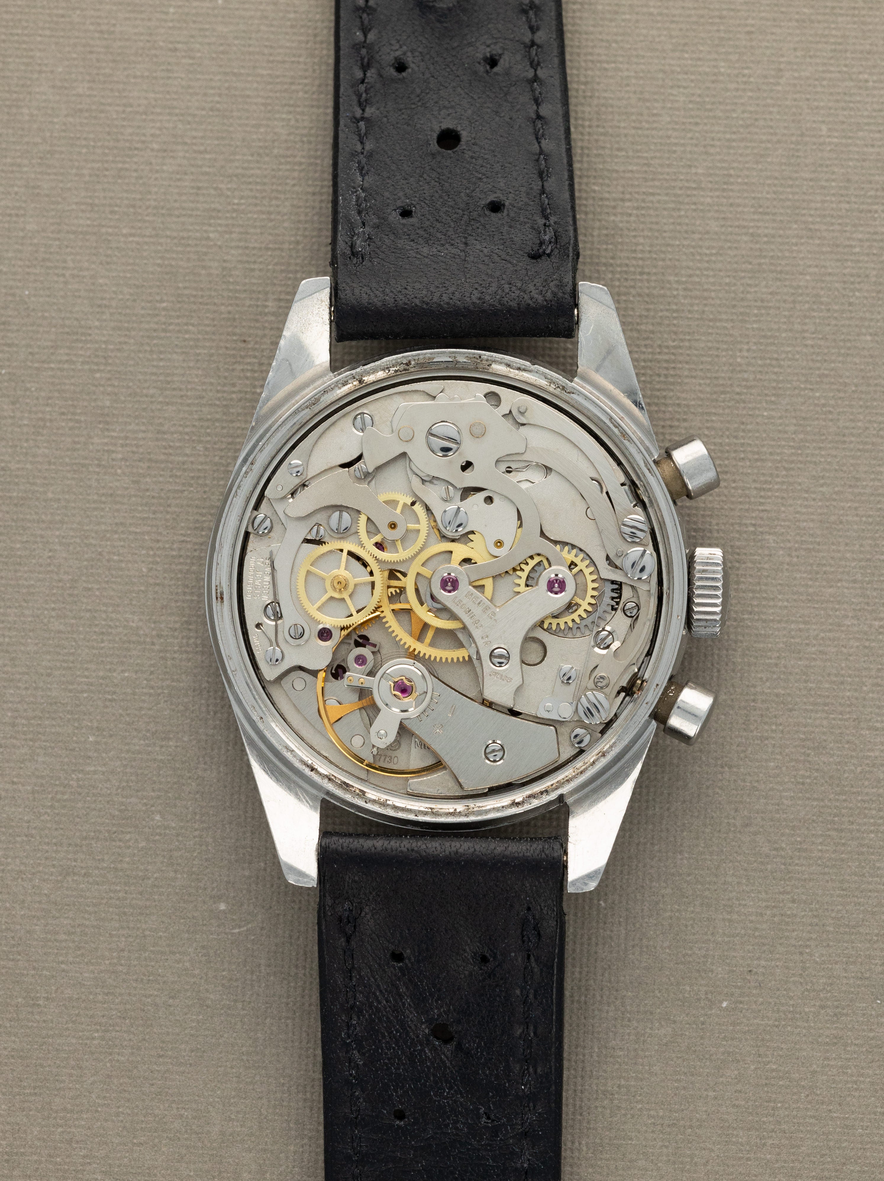 Heuer Carrera Ref. 7753NT - Matte Black 'Reverse-Panda' Dial Unpolished