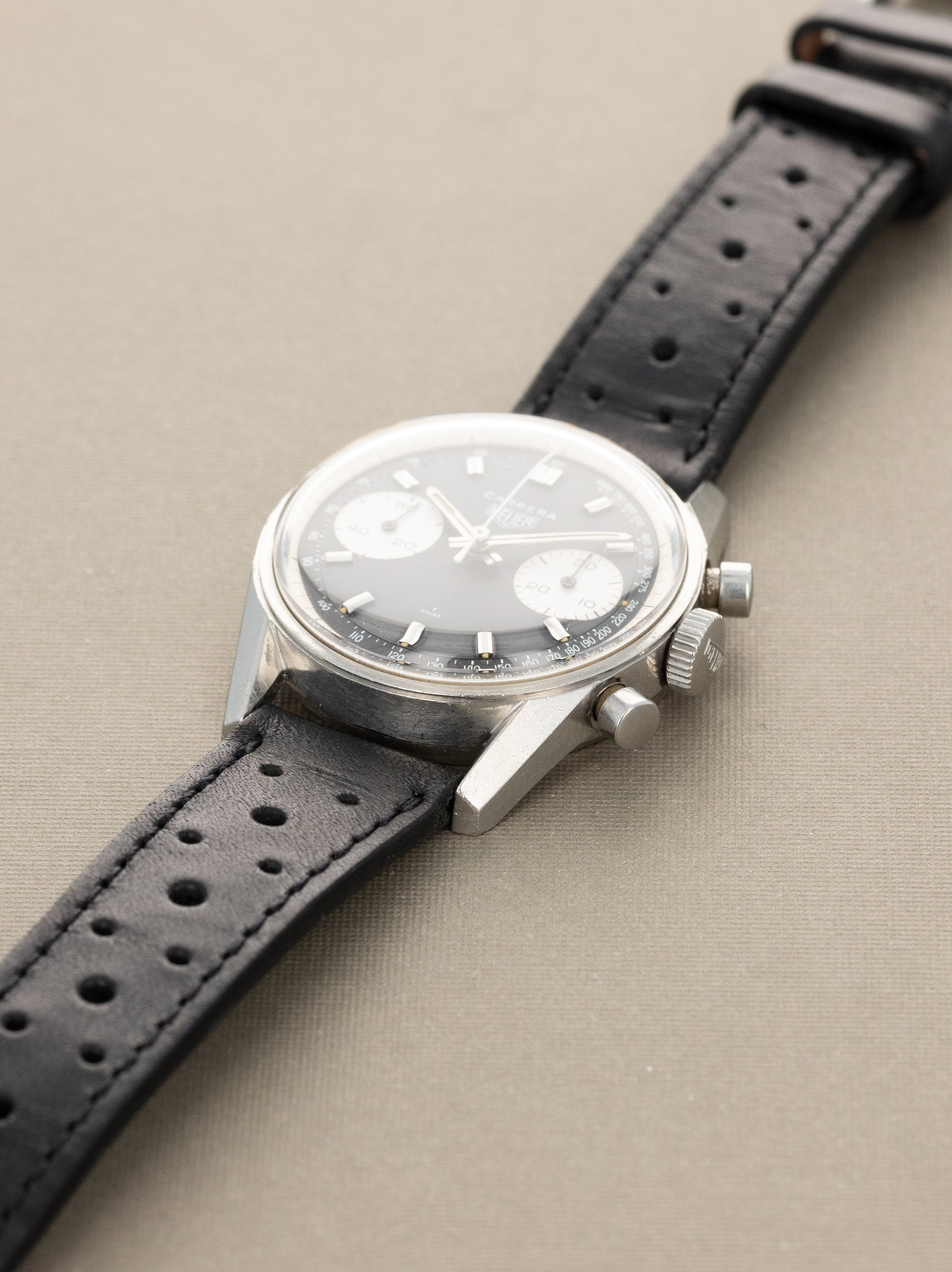Heuer Carrera Ref. 7753NT - Matte Black 'Reverse-Panda' Dial Unpolished