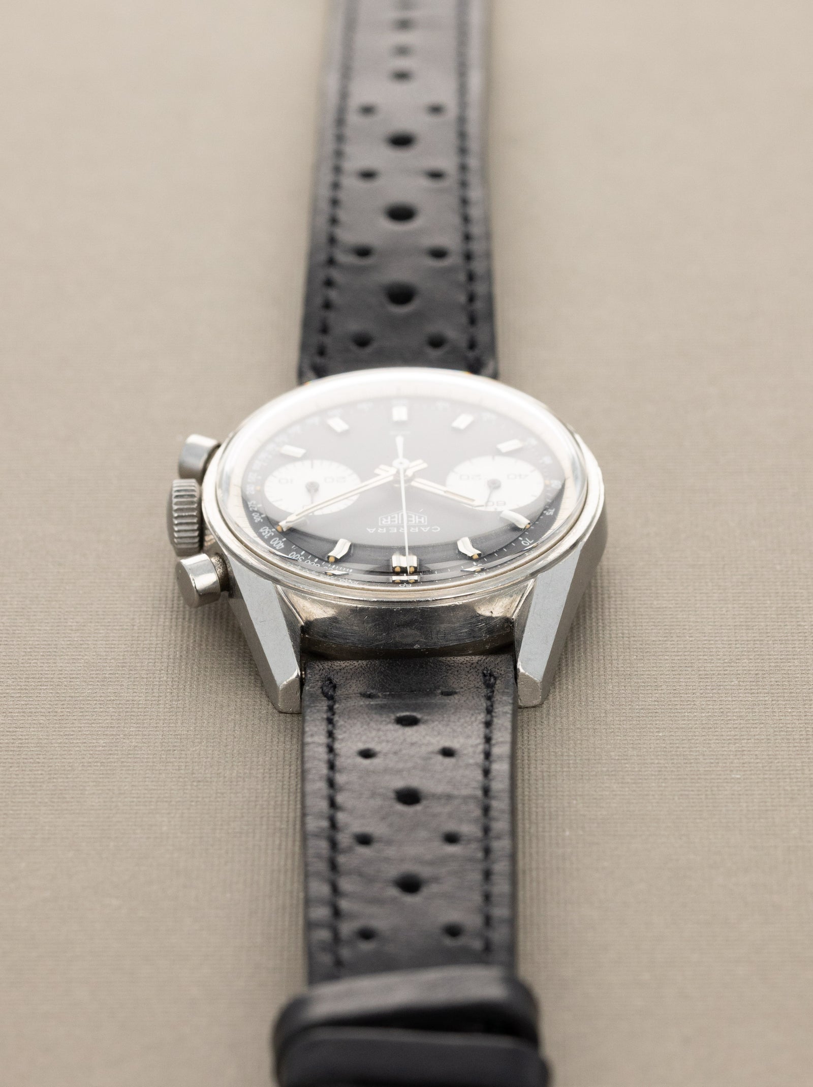 Heuer Carrera Ref. 7753NT - Matte Black 'Reverse-Panda' Dial Unpolished