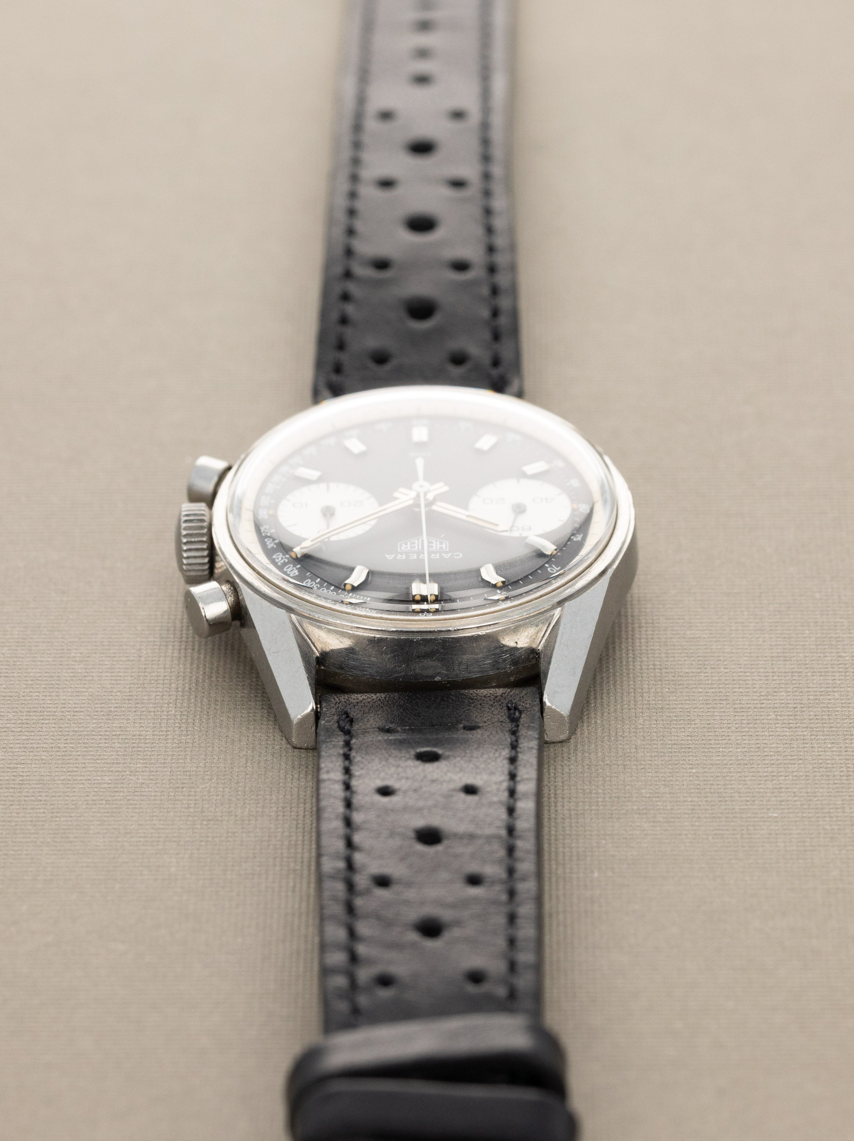 Heuer Carrera Ref. 7753NT - Matte Black 'Reverse-Panda' Dial Unpolished