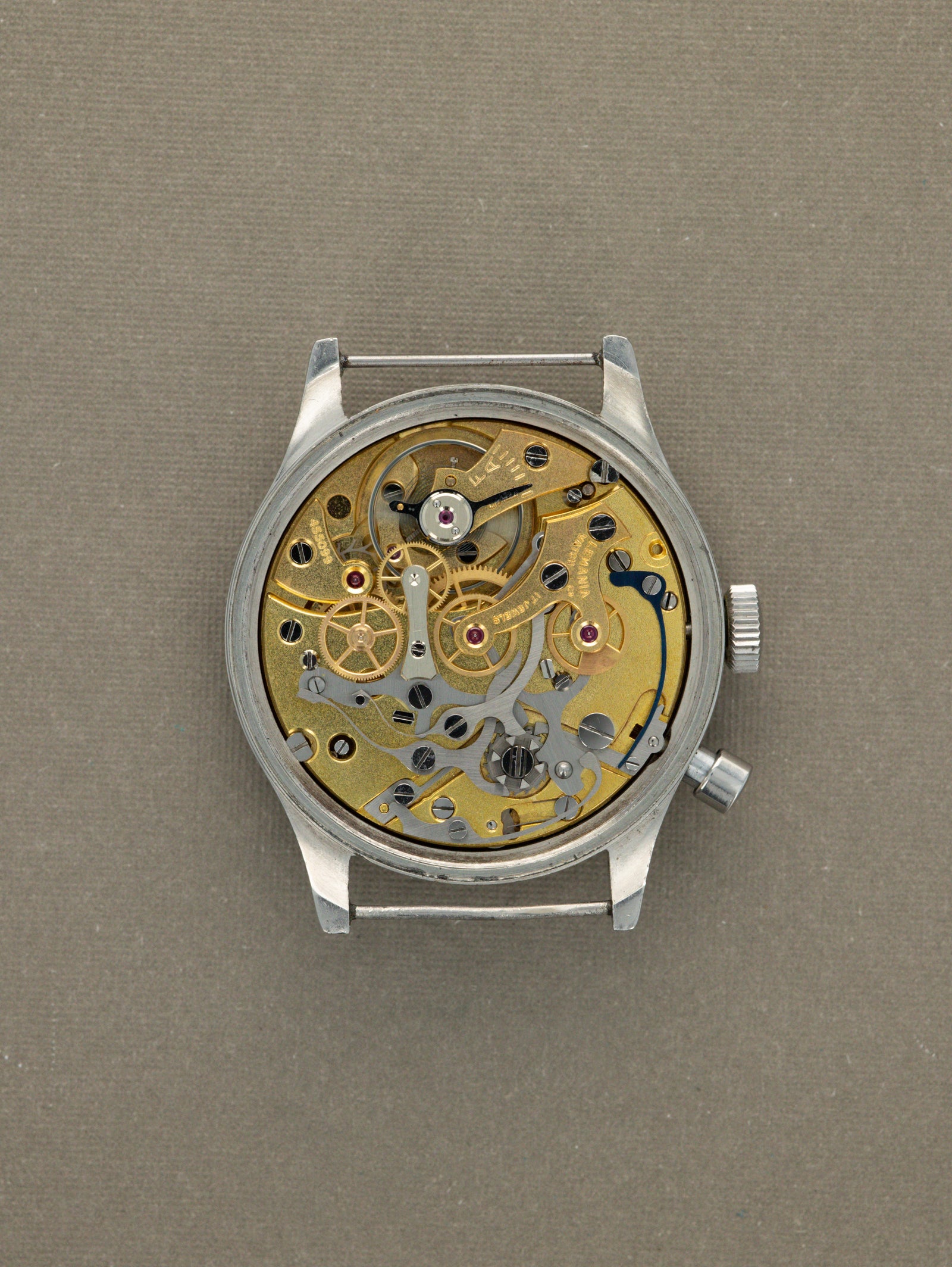 Lemania H.S.9 Monopusher Chronograph - 'Brushed' Silver Dial British Military Issued