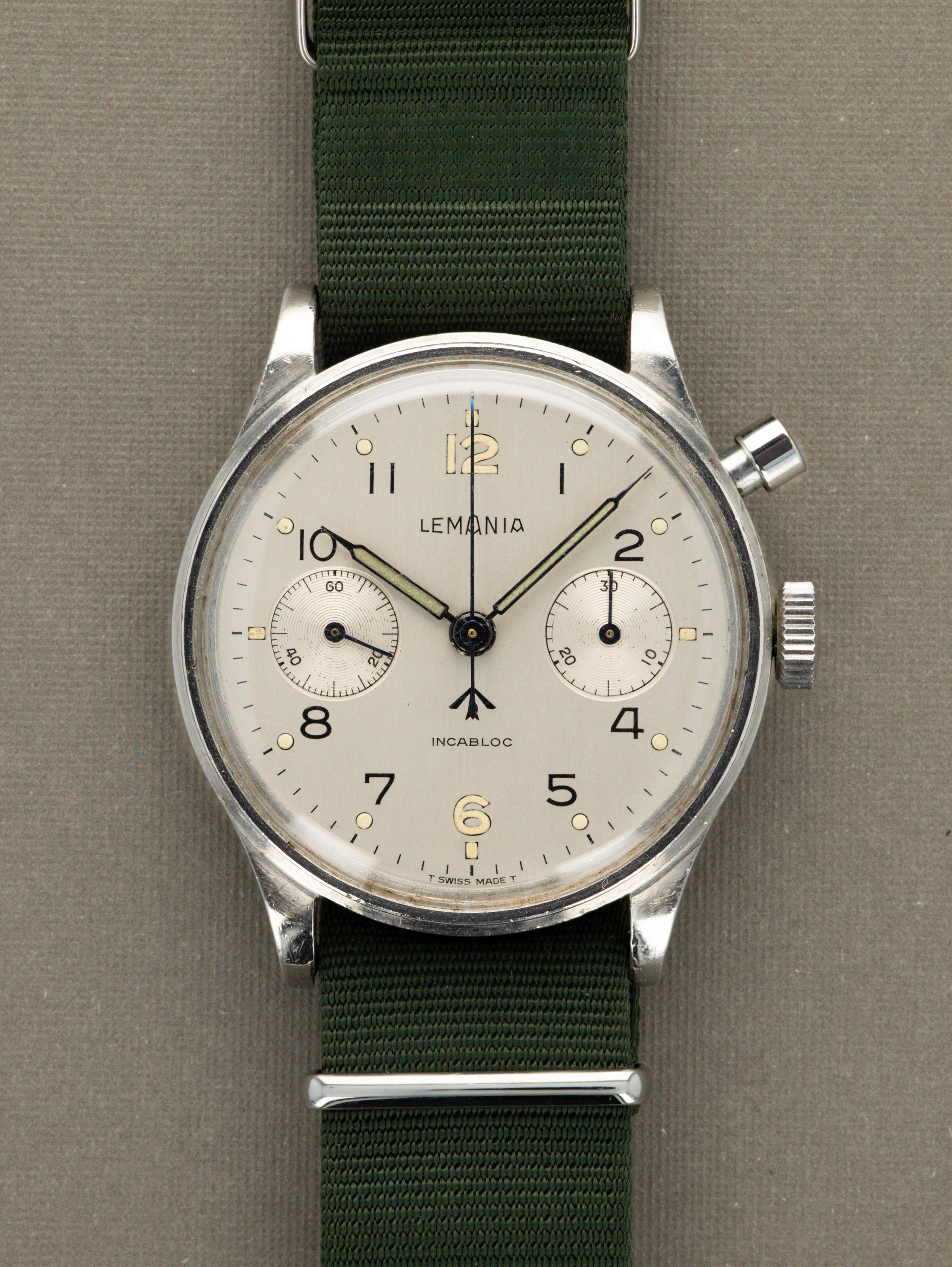 Lemania H.S.9 Monopusher Chronograph - 'Brushed' Silver Dial British Military Issued