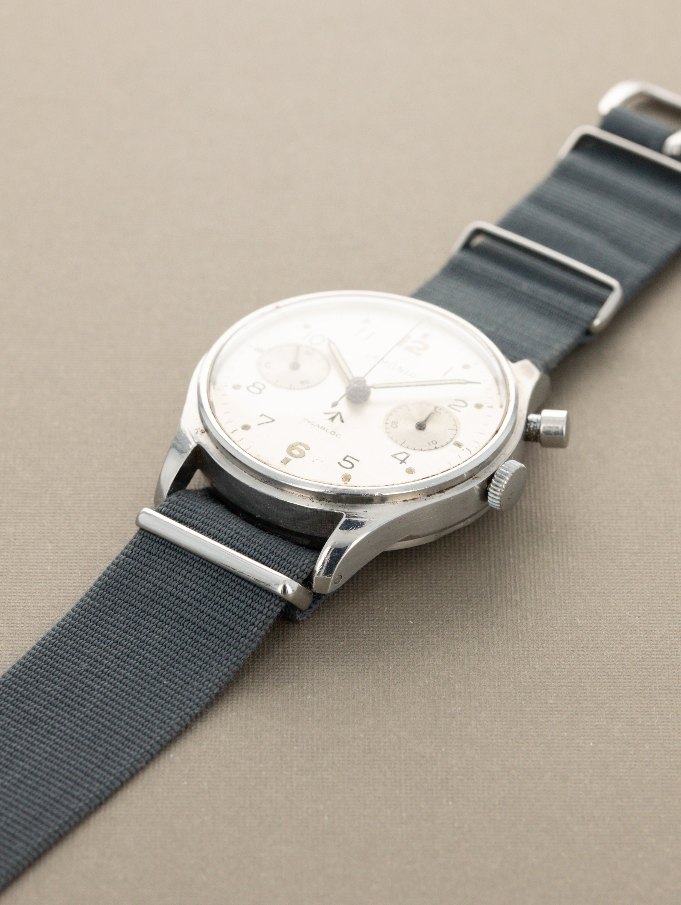Lemania Monopusher Chronograph - 'Brushed' Silver Dial British Military Issued