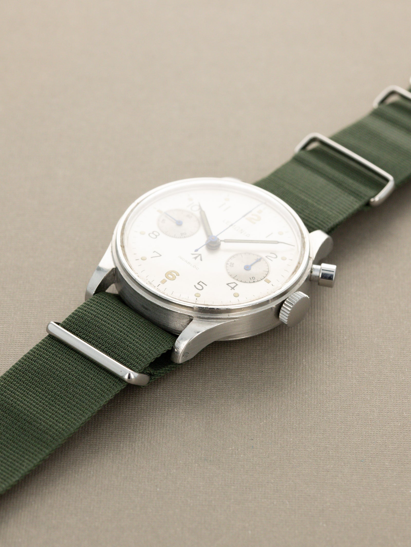 Lemania H.S.9 Monopusher Chronograph - 'Brushed' Silver Dial British Military Issued