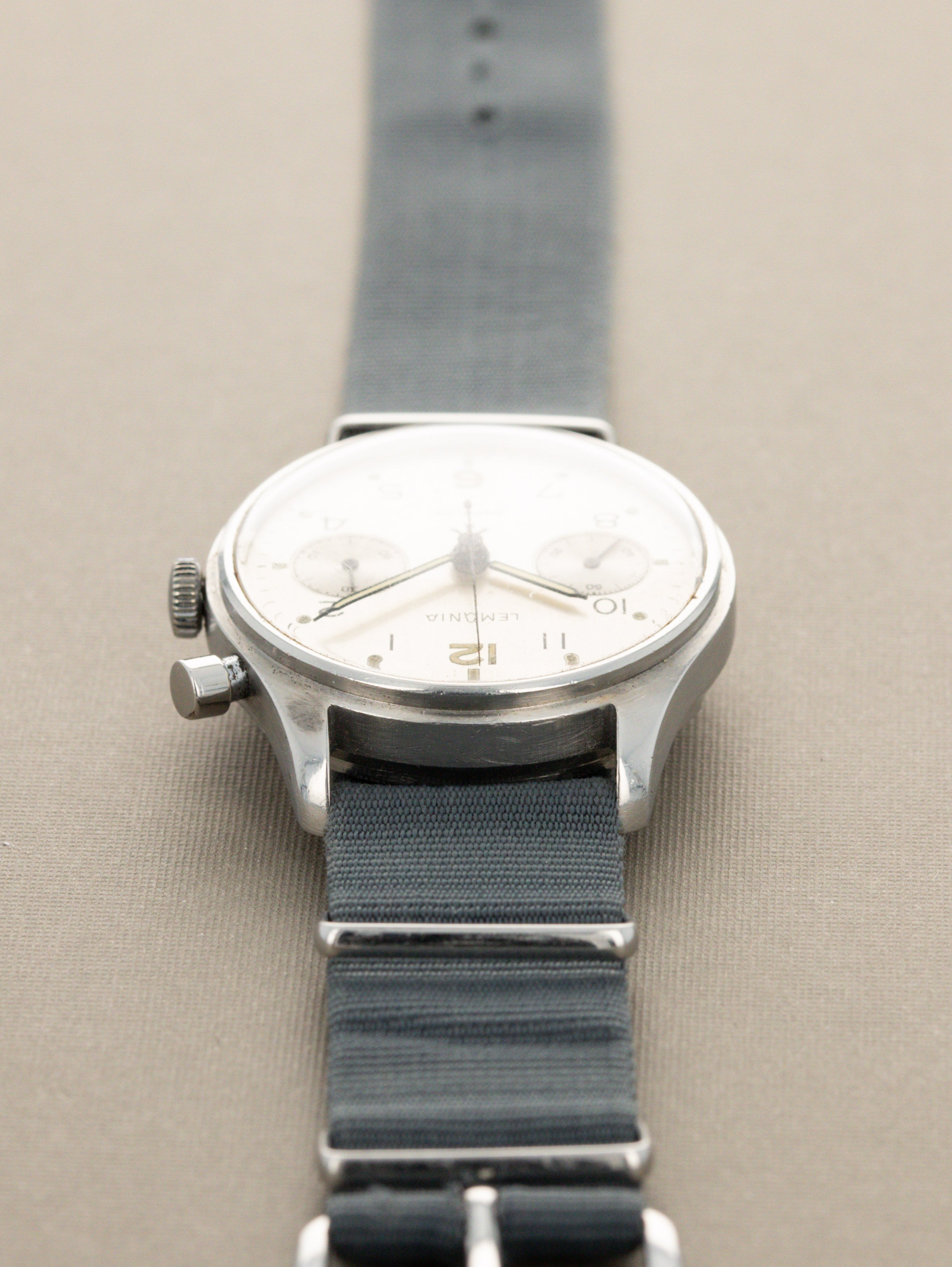 Lemania Monopusher Chronograph - 'Brushed' Silver Dial British Military Issued