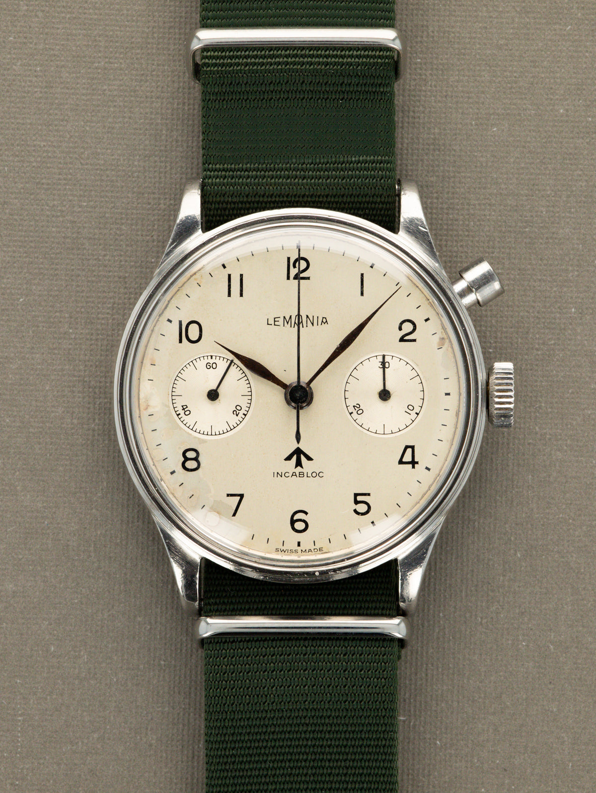 Lemania Monopusher Chronograph Ref. 0552/924-3312 - 'Brushed' Silver Non-Luminous Dial British Military Issued
