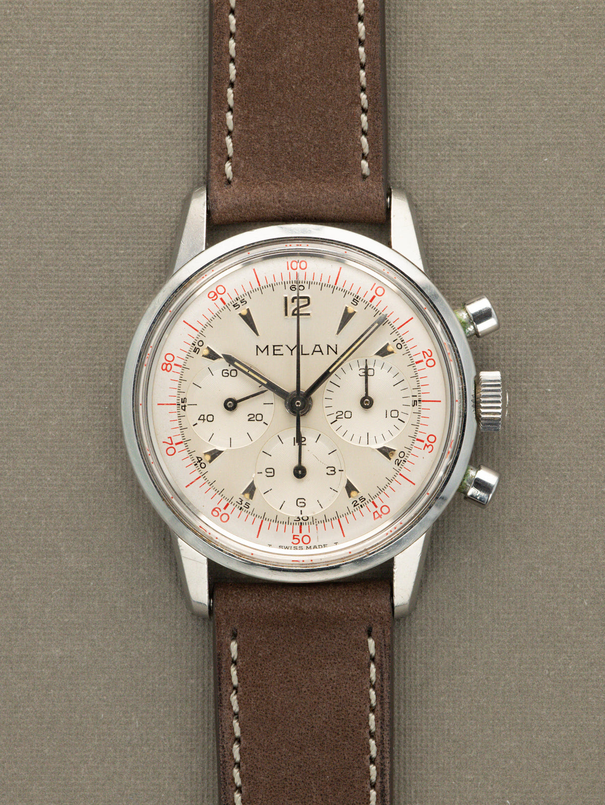 Meylan Decimal Chronograph - Satin Silver Dial w/ Lemaina Cal. 2520 Unpolished