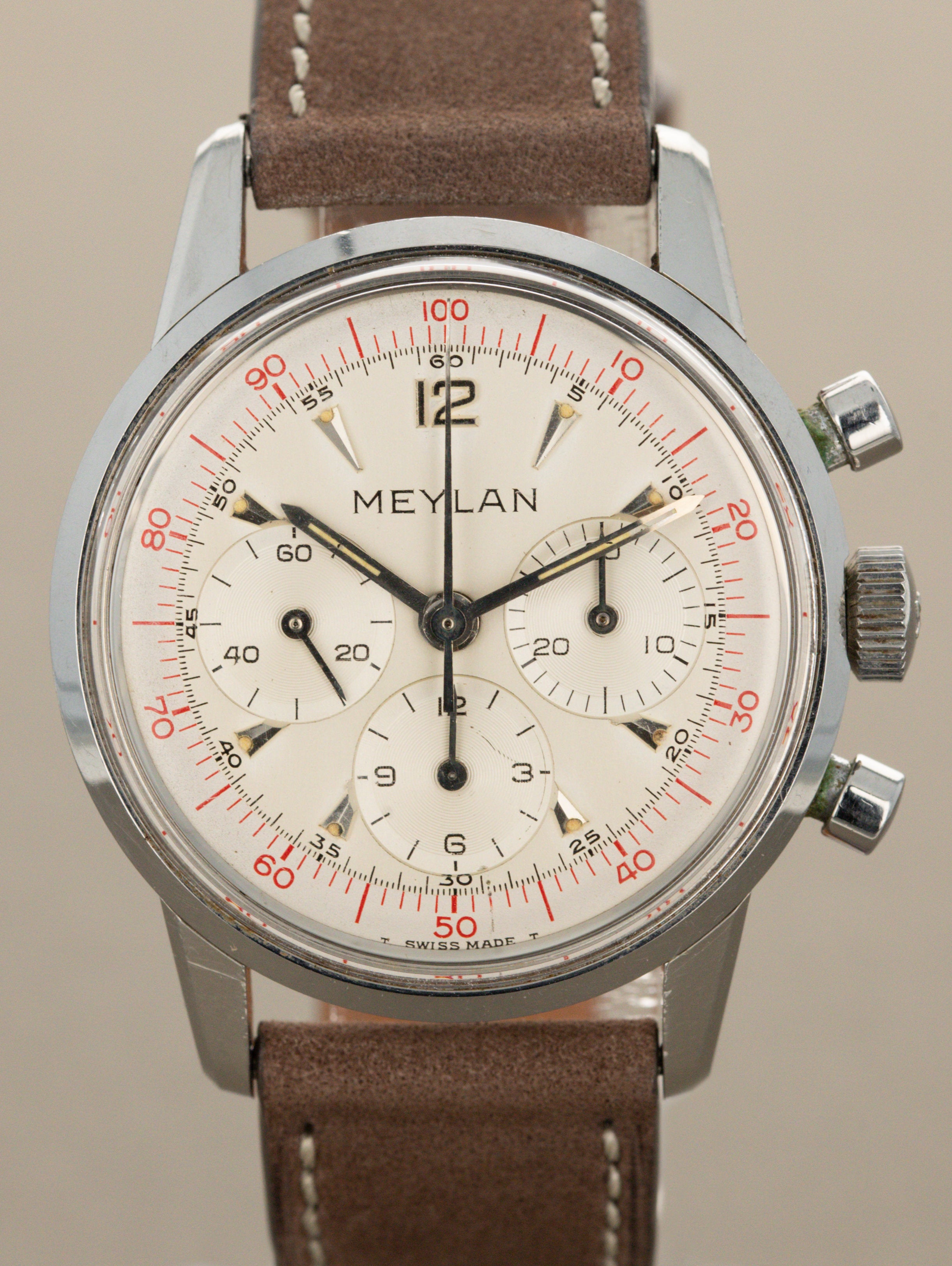 Meylan Decimal Chronograph - Satin Silver Dial w/ Lemaina Cal. 2520 Unpolished