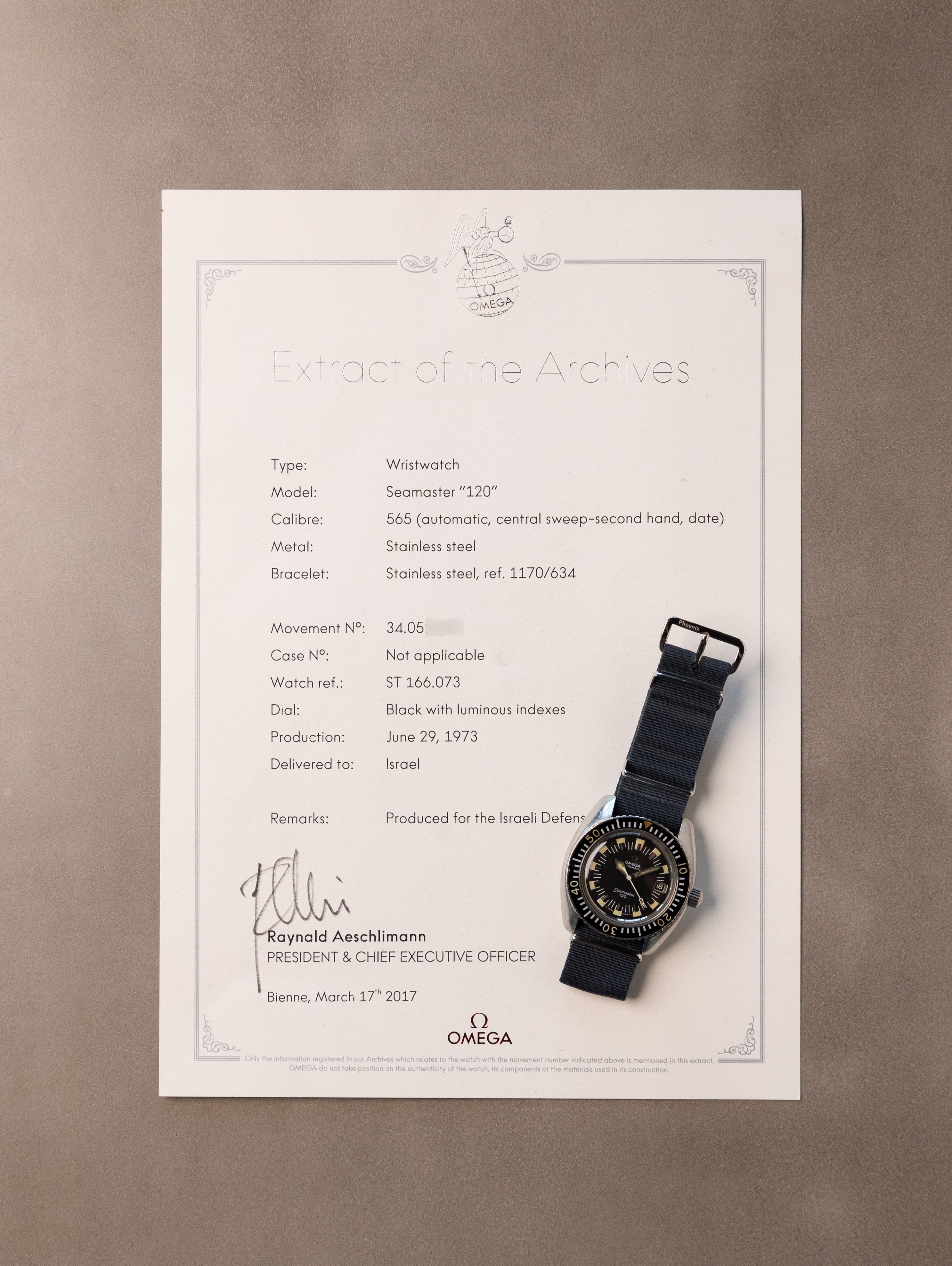 Omega Seamaster 120 Ref. 166.073 - 'IDF' Issued w/ Extract