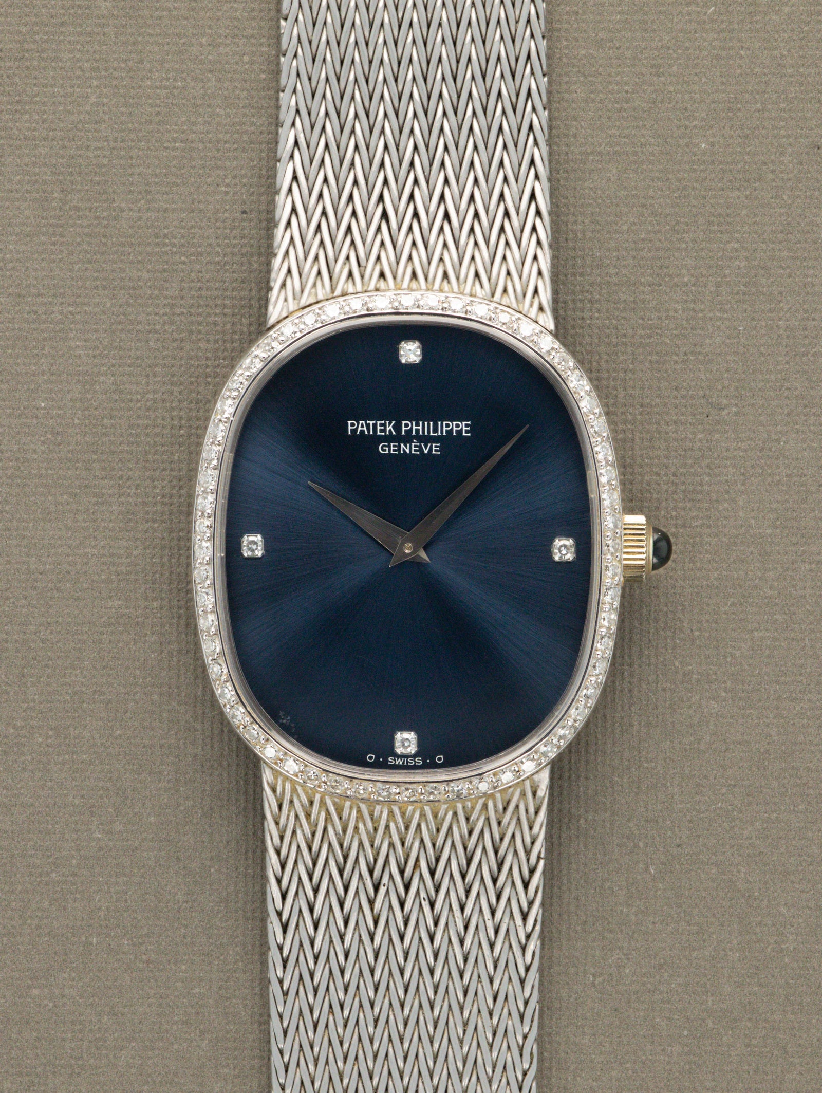 Patek Philippe White Gold Ellipse Ref. 3849/4 - Sunburst Blue 'Sigma' Dial w/ Diamonds