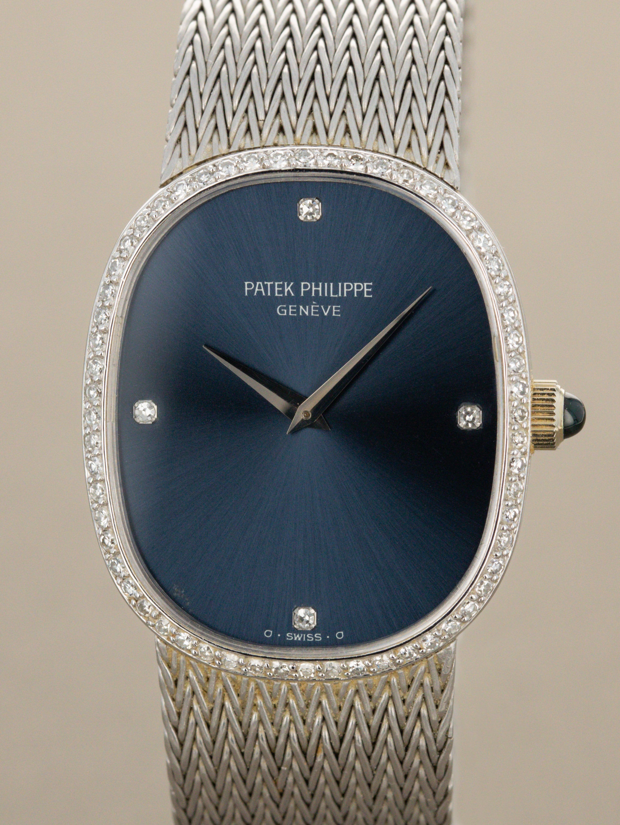 Patek Philippe White Gold Ellipse Ref. 3849/4 - Sunburst Blue 'Sigma' Dial w/ Diamonds