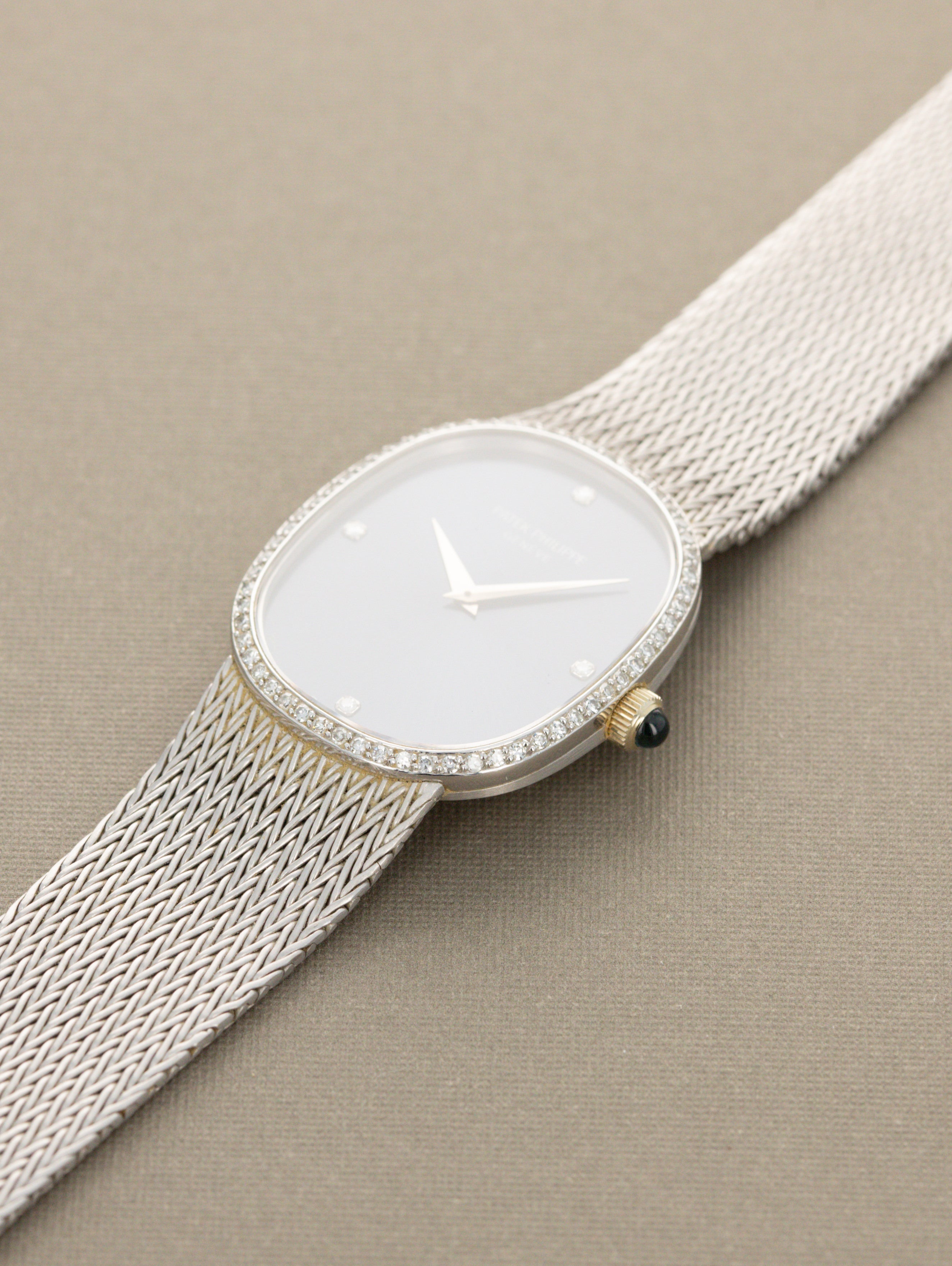 Patek Philippe White Gold Ellipse Ref. 3849/4 - Sunburst Blue 'Sigma' Dial w/ Diamonds