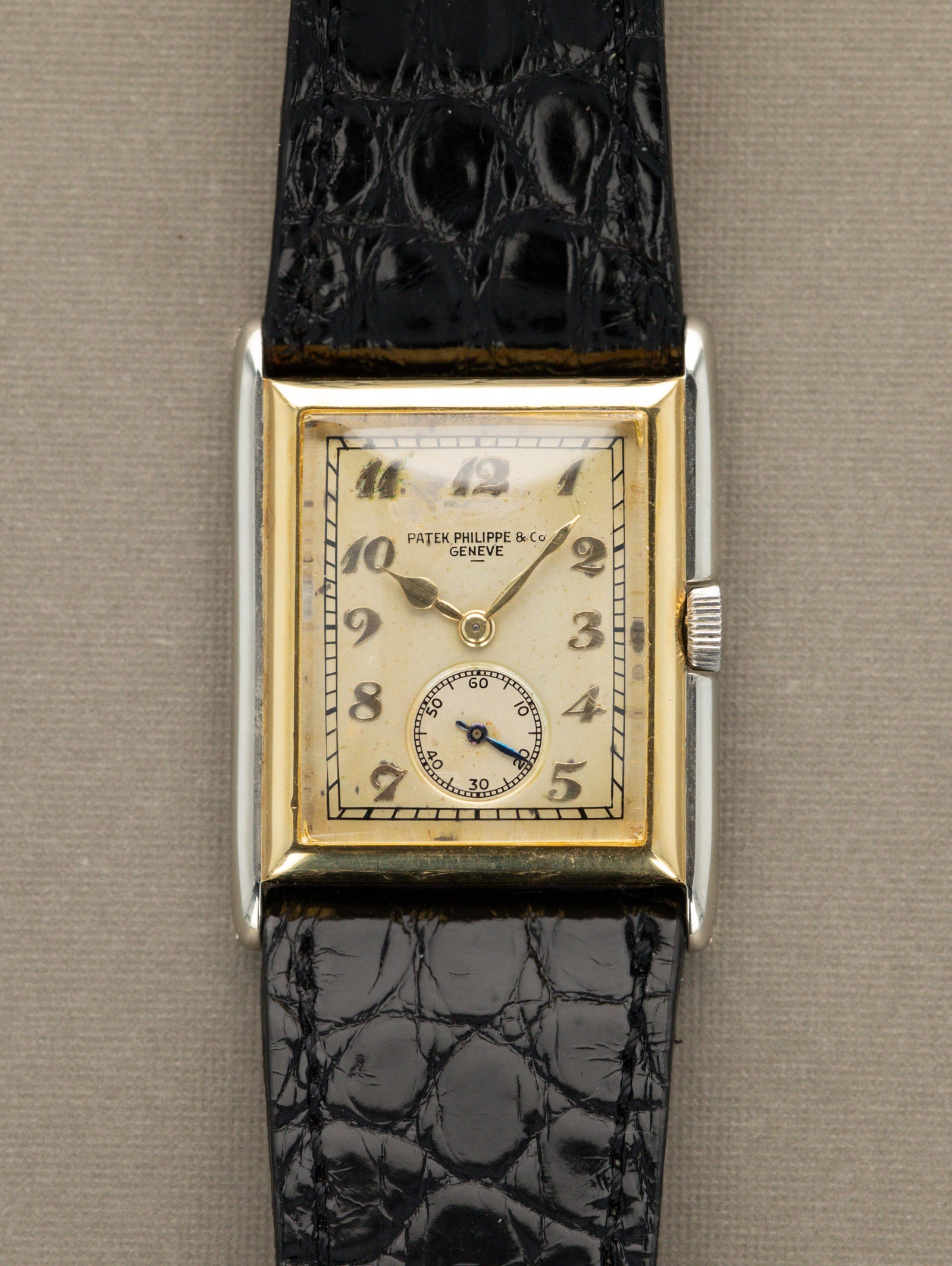 Patek Philippe Two-Tone Yellow & White Gold Rectangular Dress Watch - 'Breguet' Dial w/ Box & Extract
