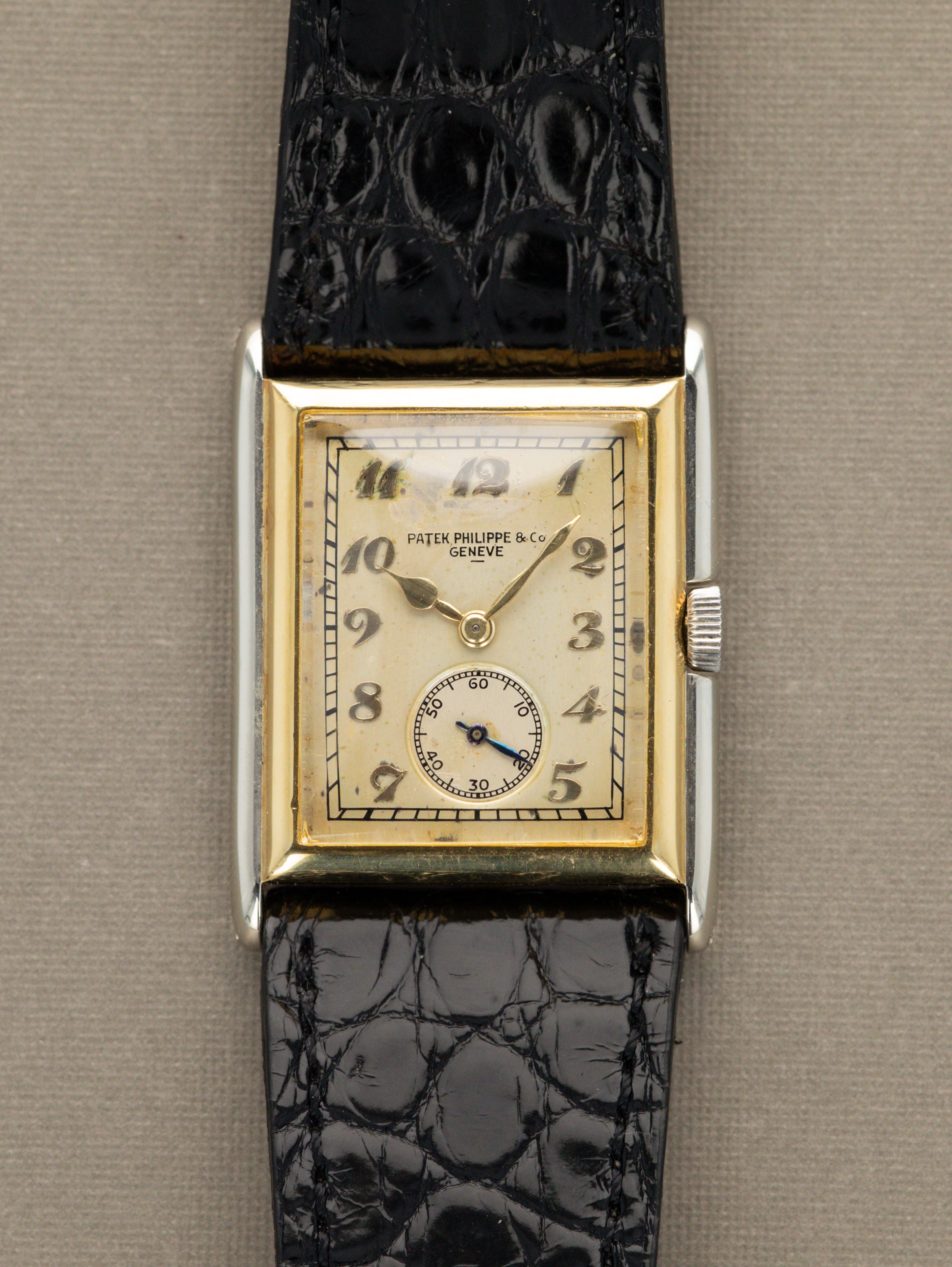 Patek Philippe Two-Tone Yellow & White Gold Rectangular Dress Watch - 'Breguet' Dial w/ Box & Extract
