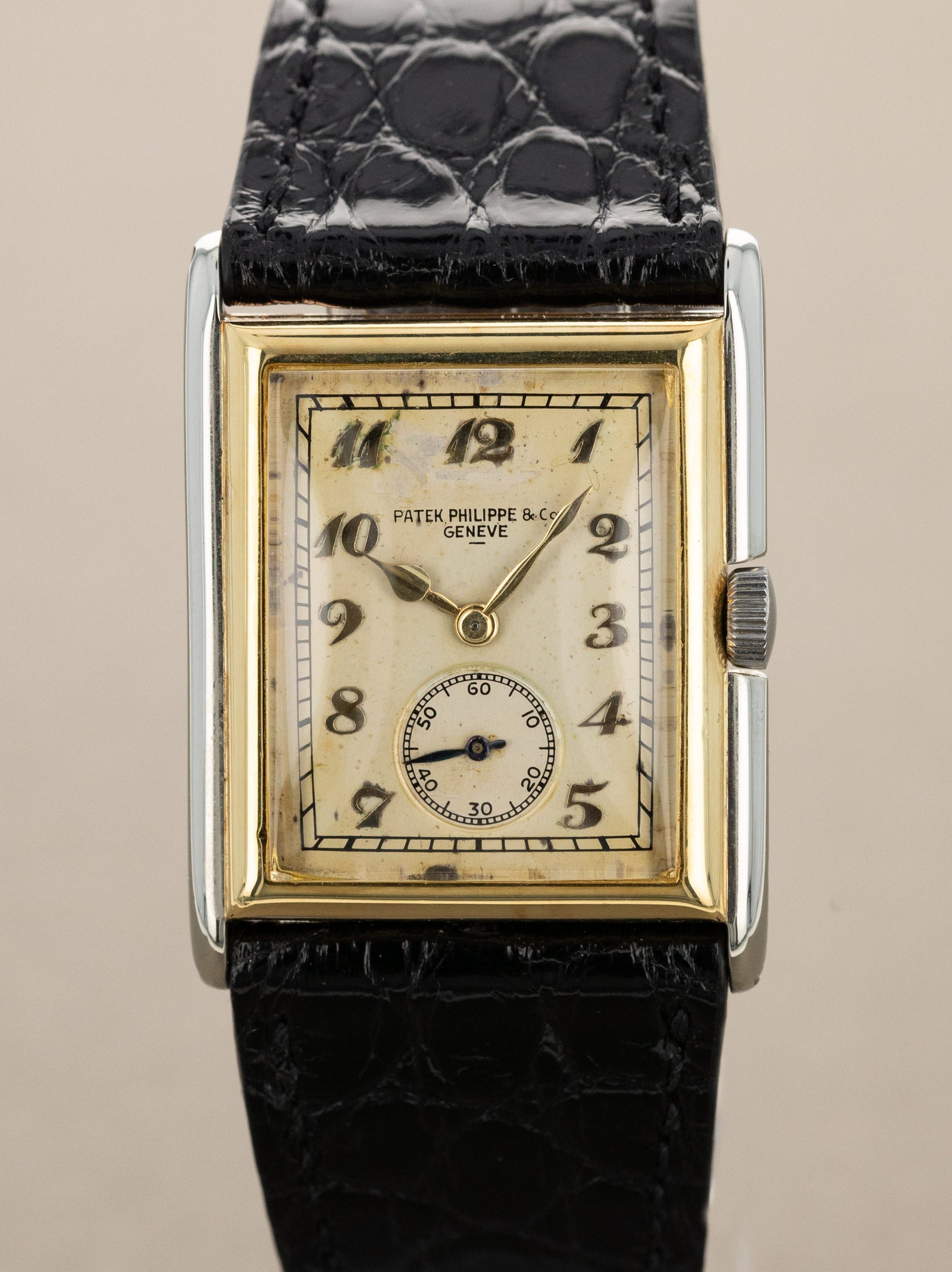 Patek Philippe Two-Tone Yellow & White Gold Rectangular Dress Watch - 'Breguet' Dial w/ Box & Extract
