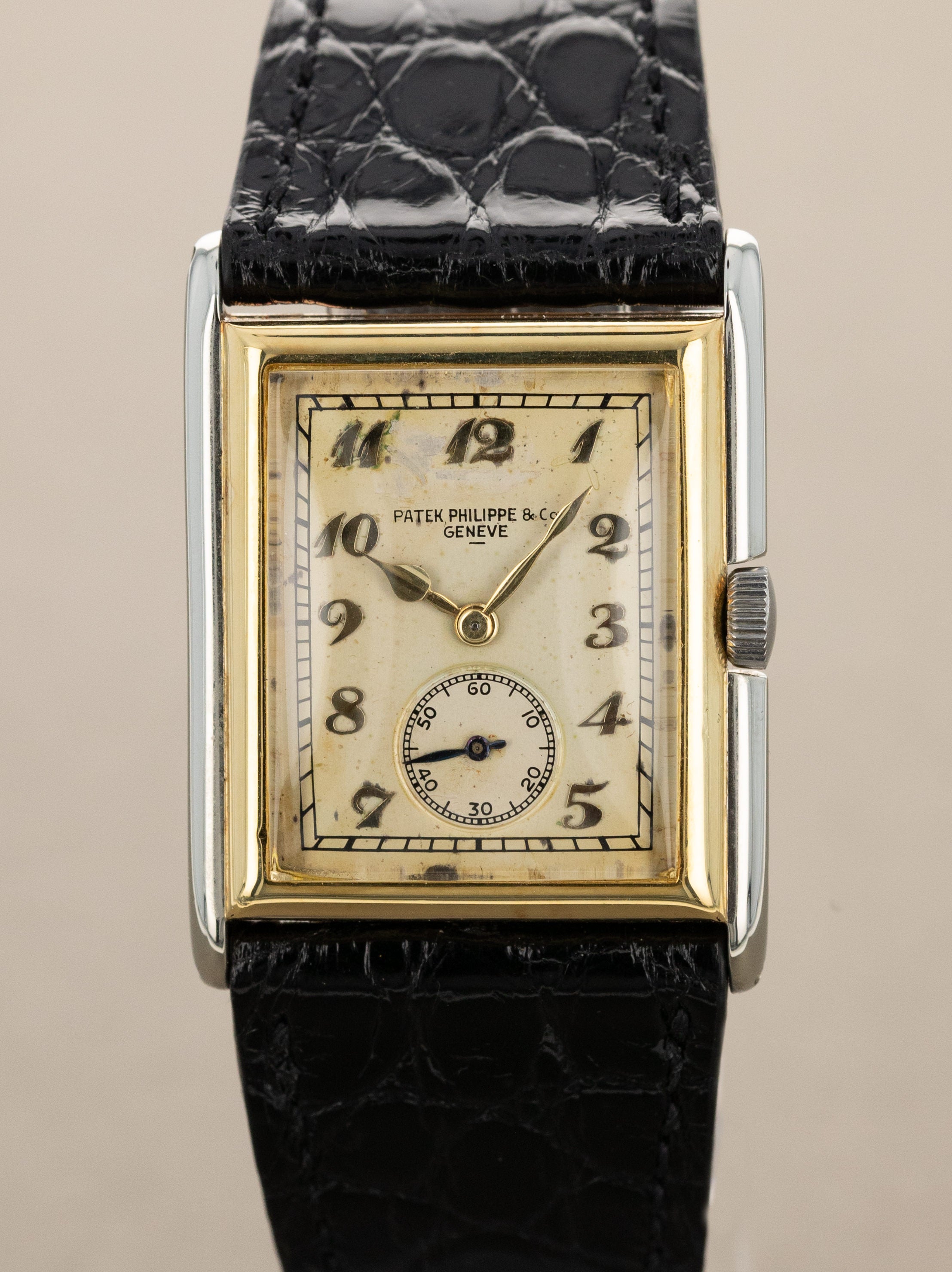 Patek Philippe Two-Tone Yellow & White Gold Rectangular Dress Watch - 'Breguet' Dial w/ Box & Extract