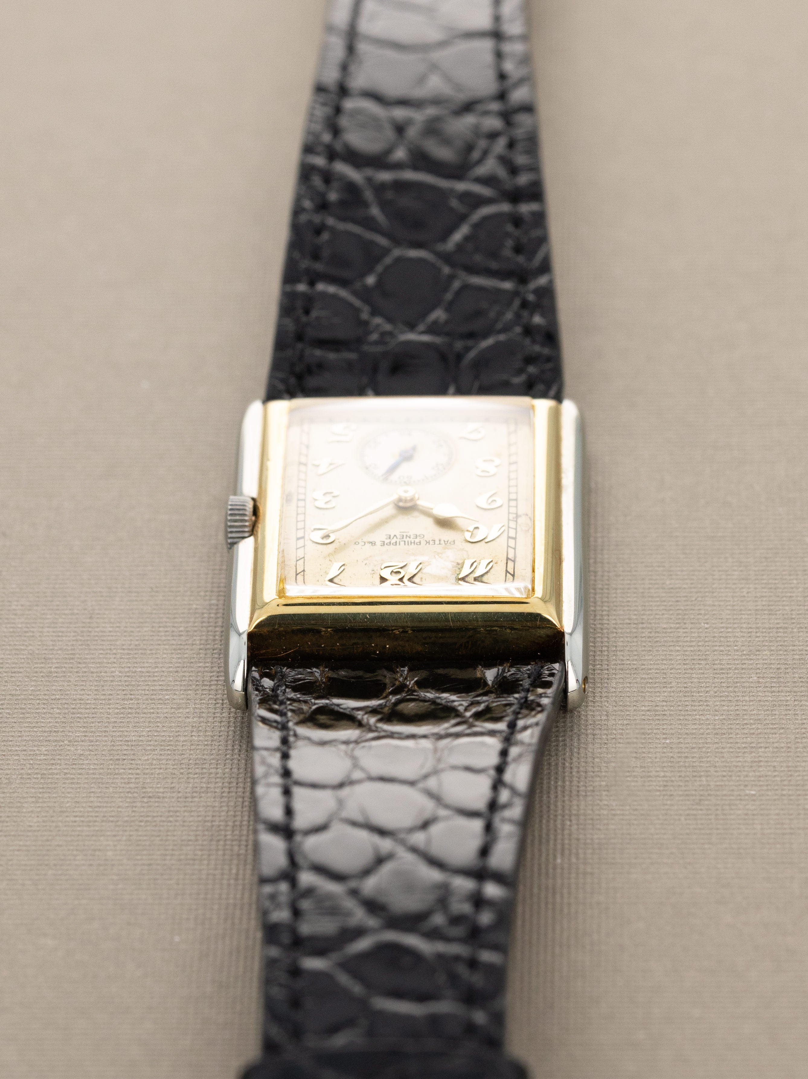 Patek Philippe Two-Tone Yellow & White Gold Rectangular Dress Watch - 'Breguet' Dial w/ Box & Extract