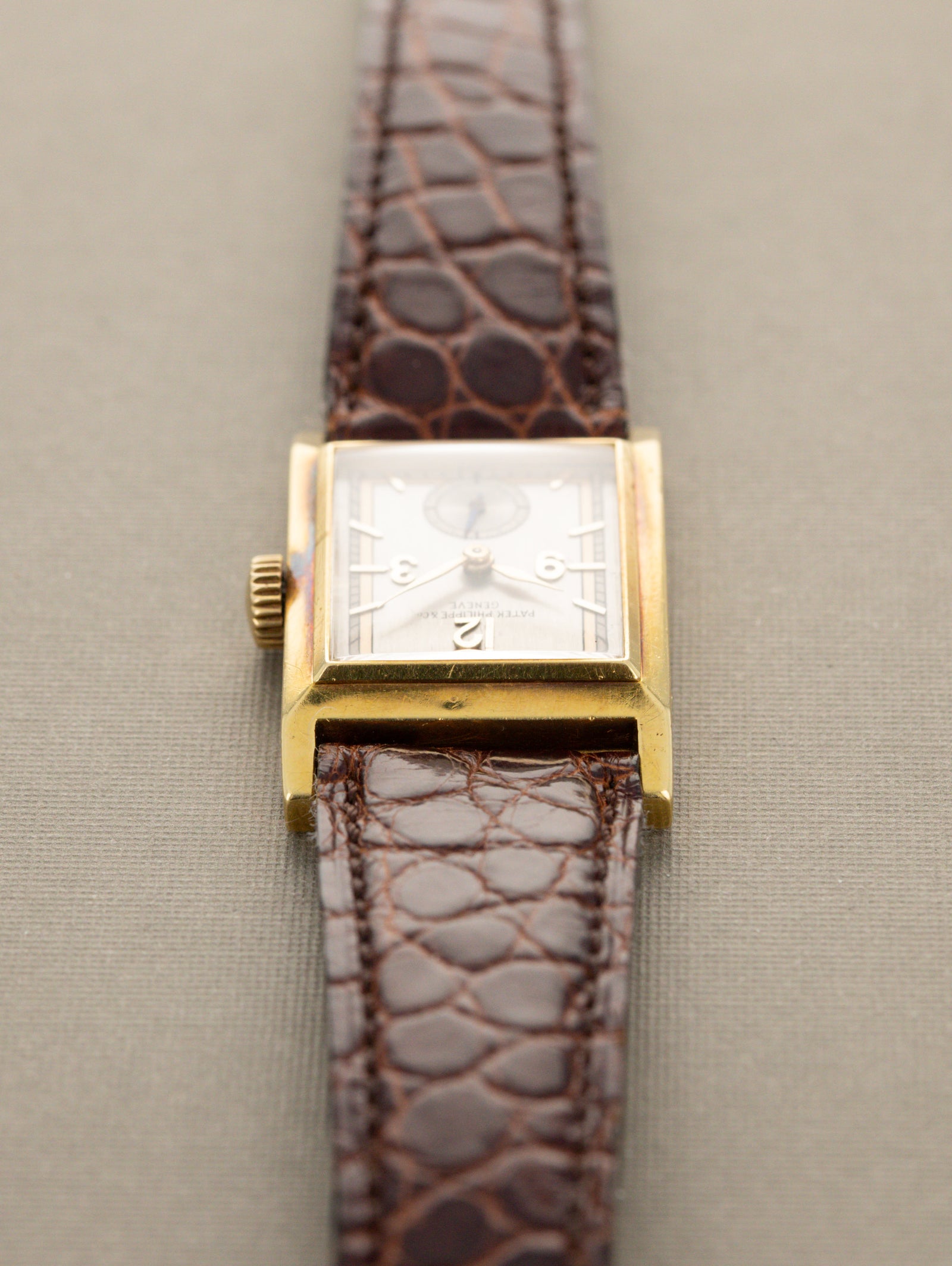 Patek Philippe Yellow Gold Rectangular Dress Watch - Multi-tone Silver 'Art Deco' Dial