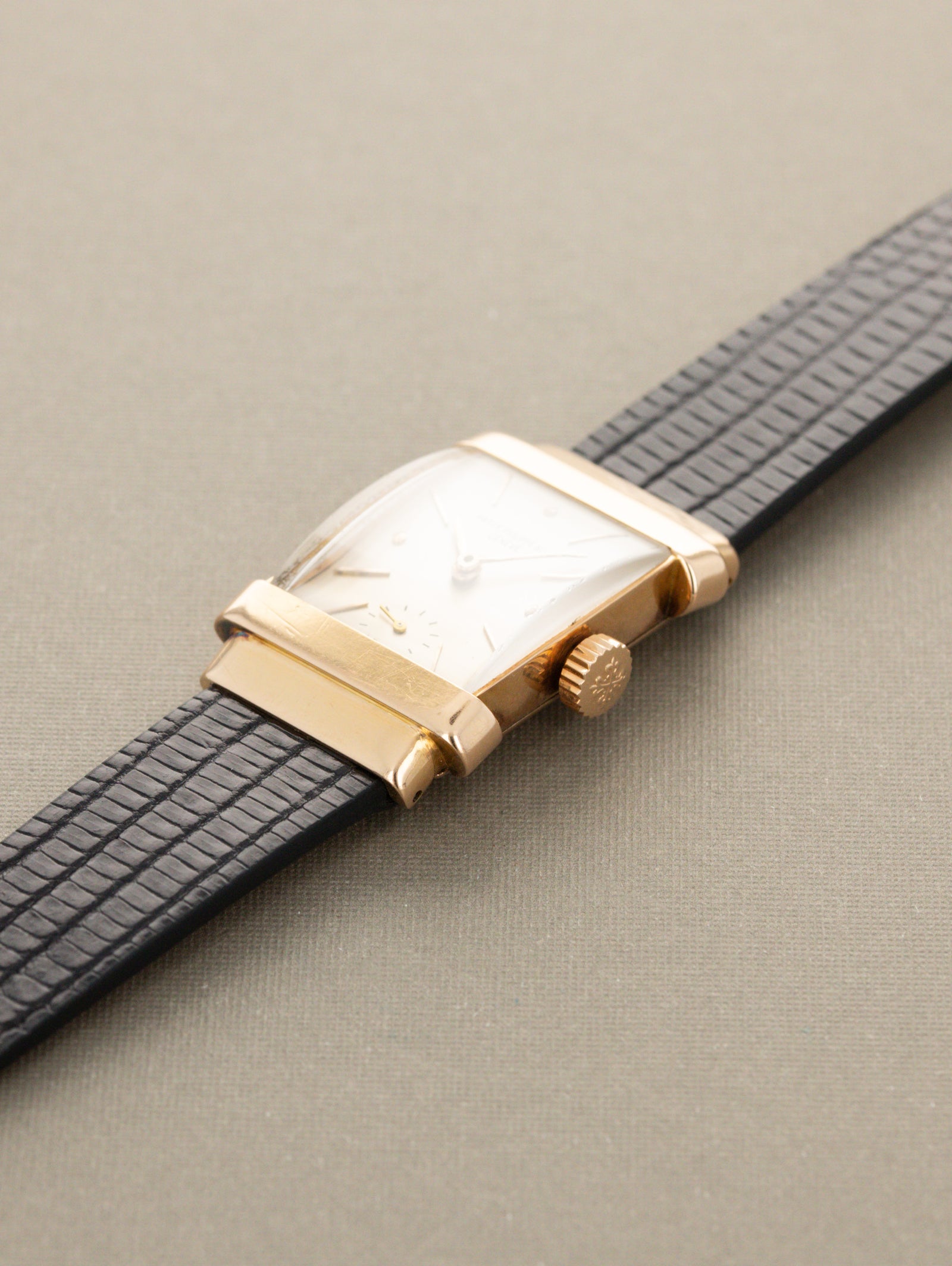 Patek Philippe Rose Gold Dress Watch Ref. 1450 'Top Hat' - 'Brushed' Silver Dial Unpolished