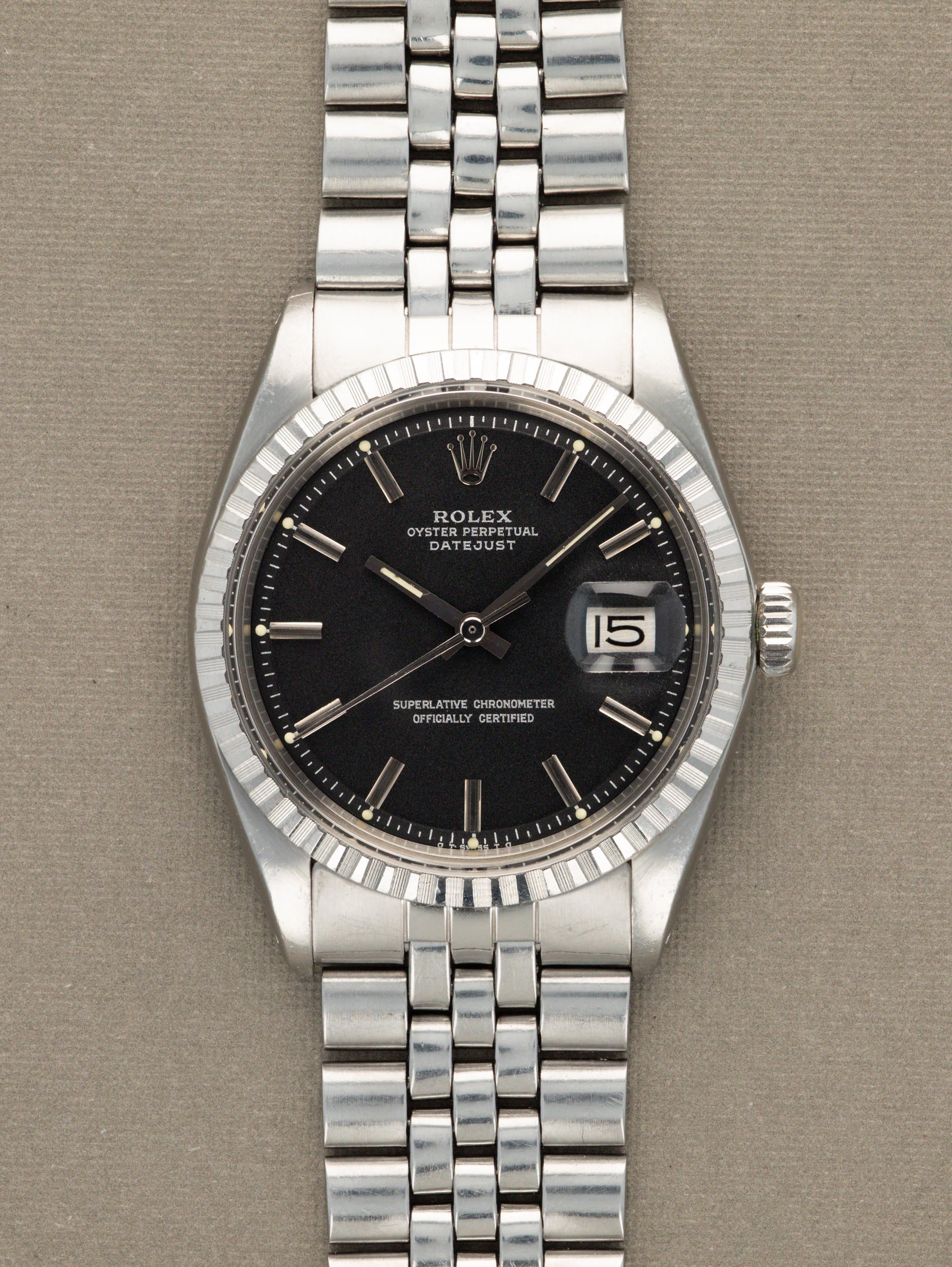 Rolex Datejust Ref. 1603 - Matte Black 'Sigma' Dial Silver Text Unpolished