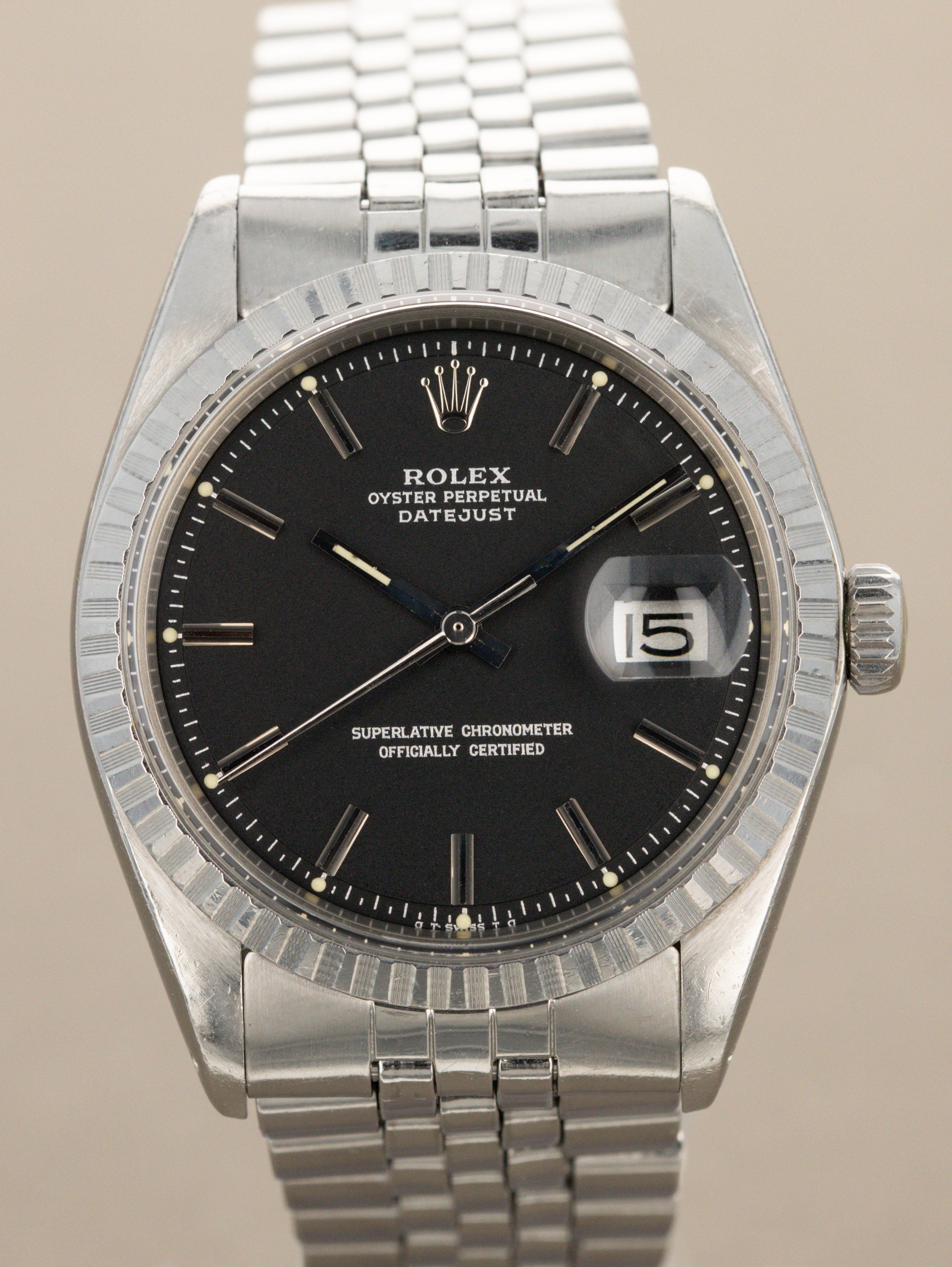 Rolex Datejust Ref. 1603 - Matte Black 'Sigma' Dial Silver Text Unpolished