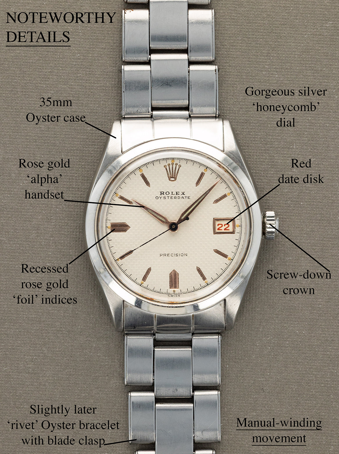 Rolex Oysterdate Precision Ref. 6294 - White 'Honeycomb' Dial