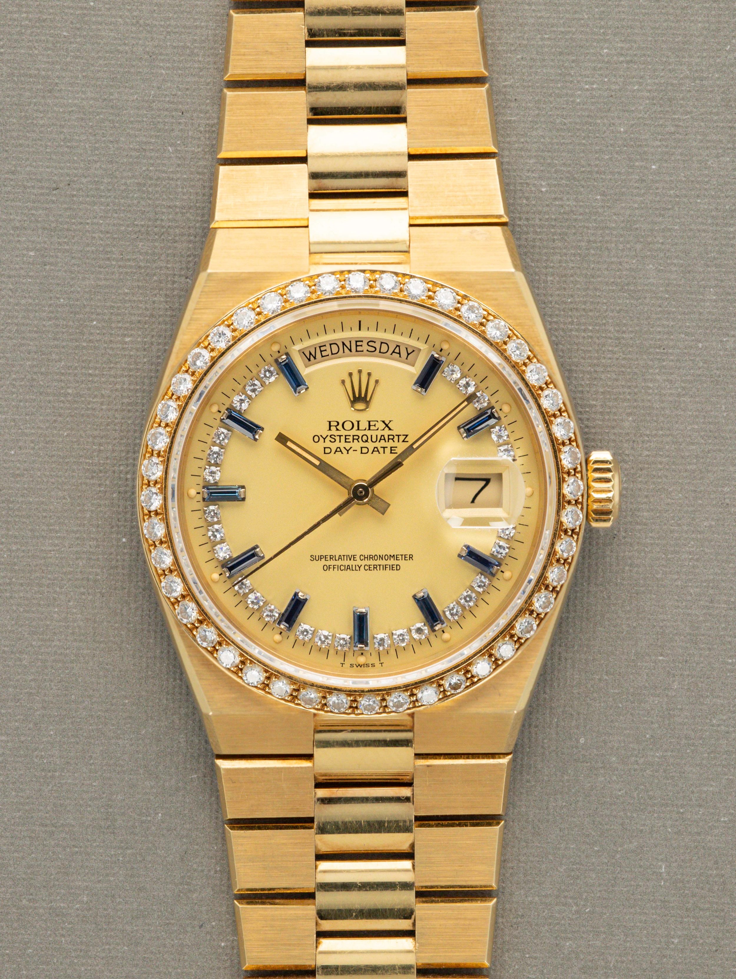 Rolex Day-Date Oysterquartz Ref. 19048 - Sapphire & Diamond String Dial with Papers