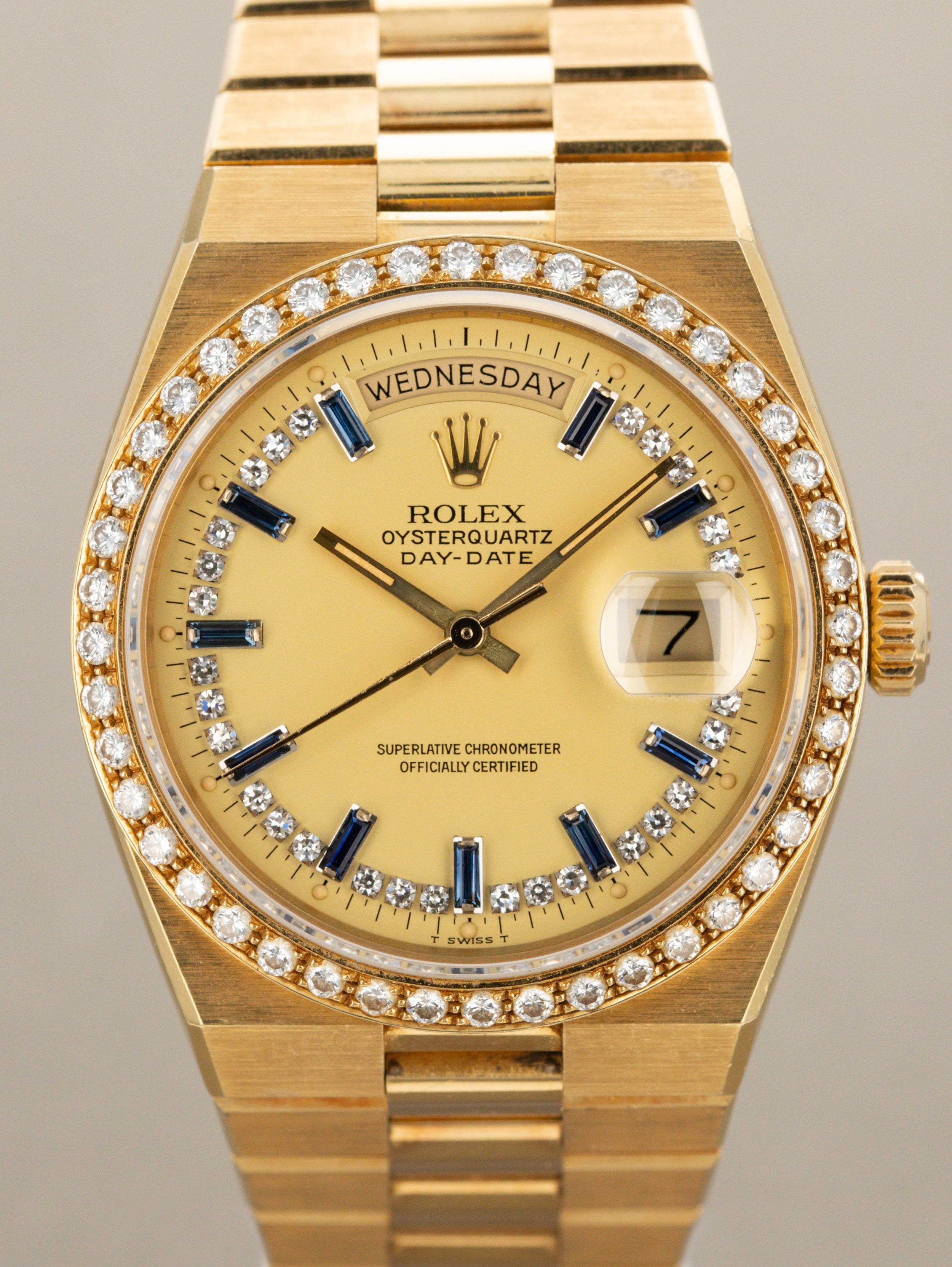 Rolex Day-Date Oysterquartz Ref. 19048 - Sapphire & Diamond String Dial with Papers