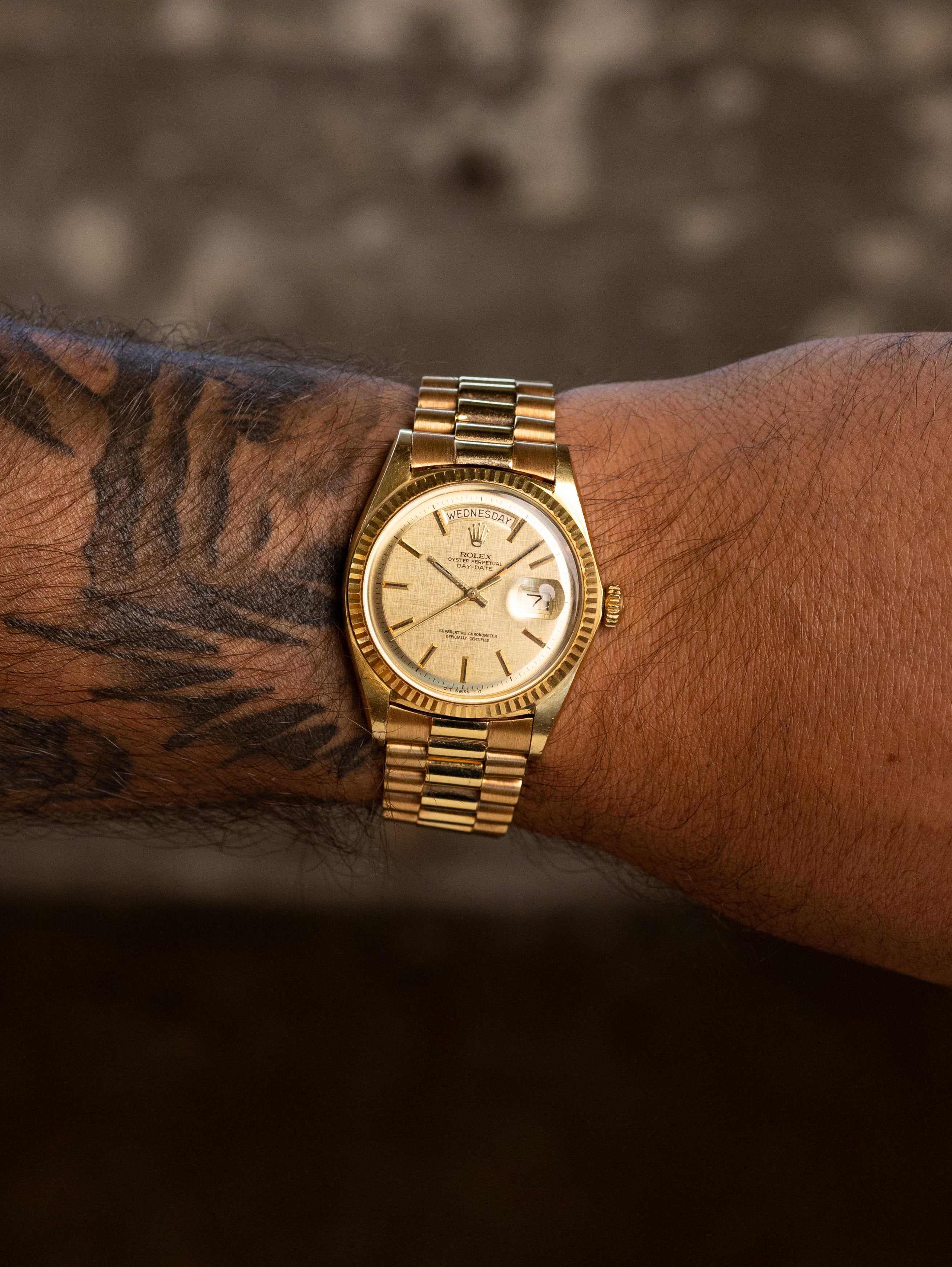 Rolex Day-Date Ref. 1803 - Champagne 'Linen Non-Luminous' Dial Unpolished W/ Box & Papers