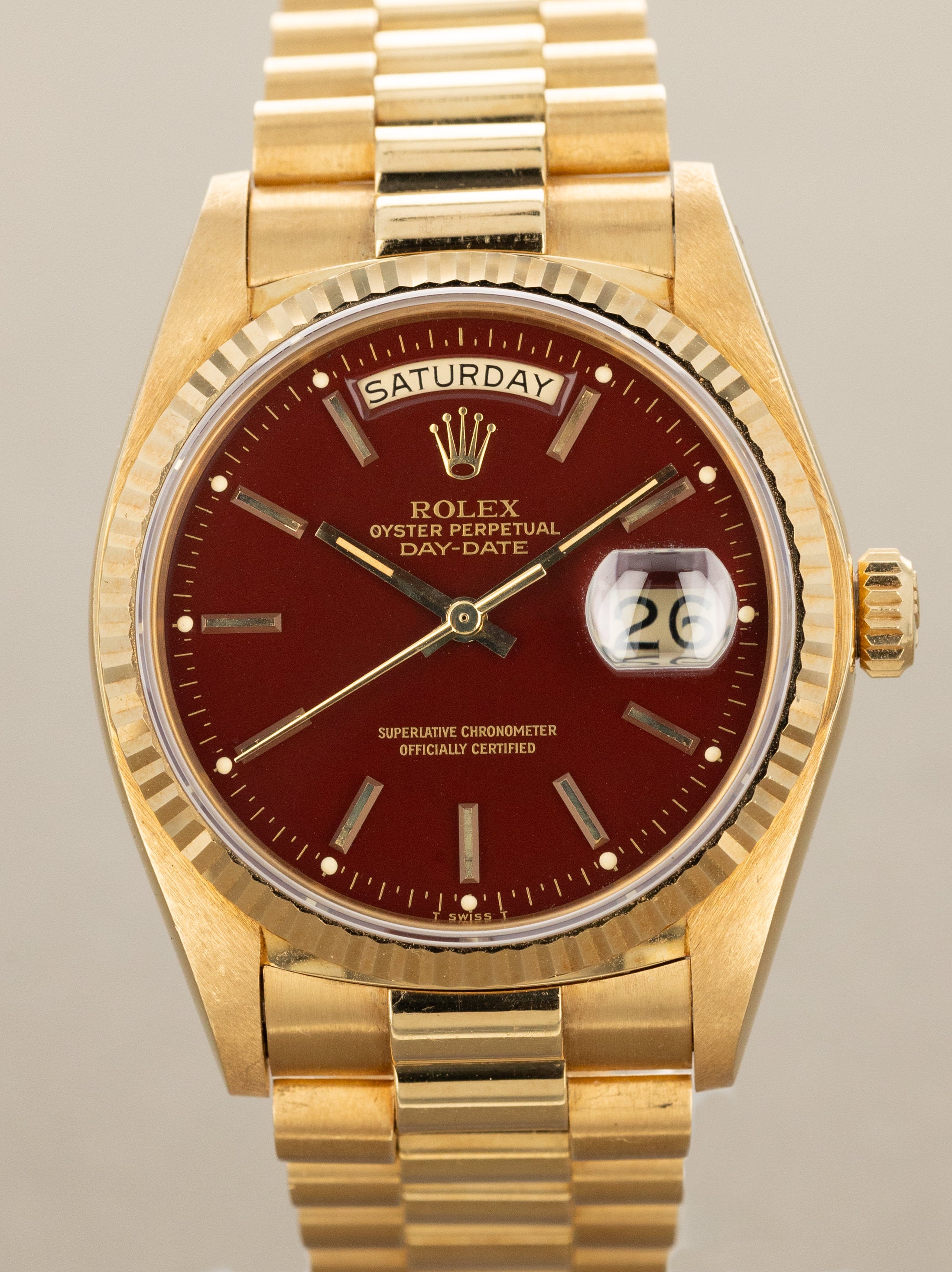 Rolex Day-Date Ref. 18038 - Oxblood 'Stella' Dial Retailed by Van Cleef & Arpels Unpolished