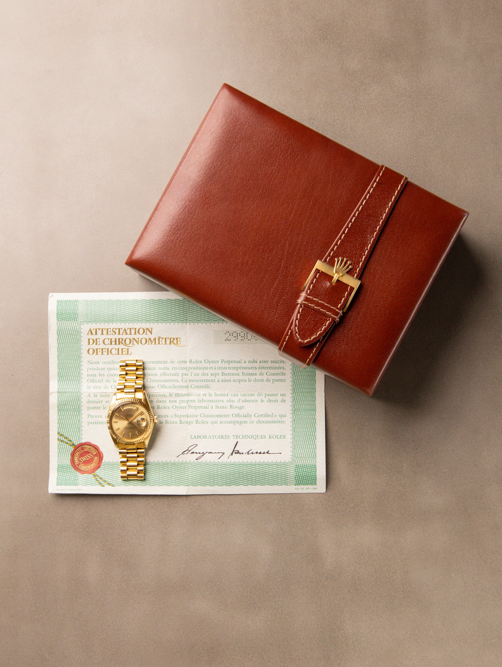 Rolex Day-Date Ref. 1803 - Sunburst Champagne 'Wide Boy-Sigma' Dial Unpolished W/ Box & Papers
