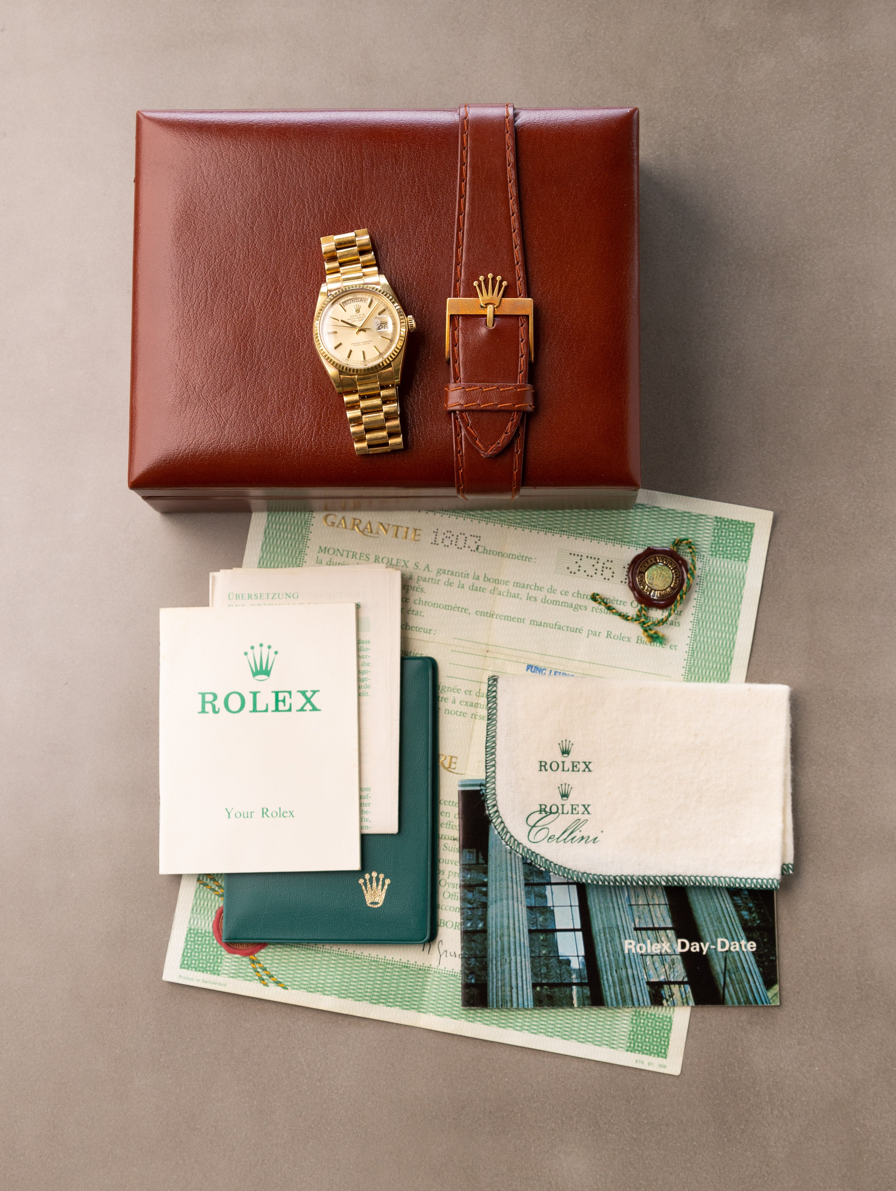 Rolex Day-Date Ref. 1803 - Non-Luminous Sunburst Champagne Dial w/ Box Papers Unpolished