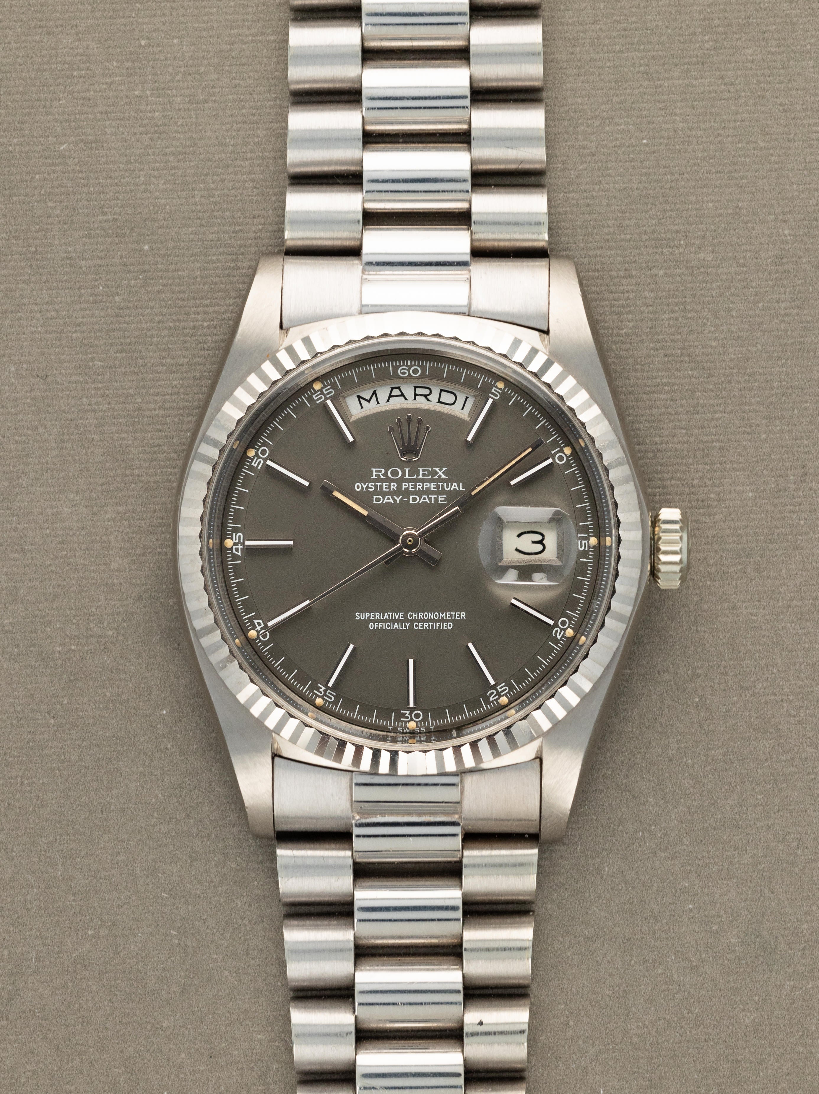 Rolex Day-Date Ref. 1803/9 - Satin Grey Dial Unpolished W/ Box & Papers